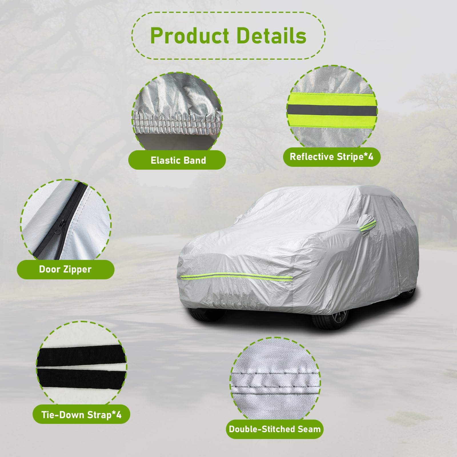 Favoto Suv Car Cover Waterproof - All Weather 6 Layers Full Exterior Covers For Automobiles Outdoor Rain Sun Snow Protection Uni