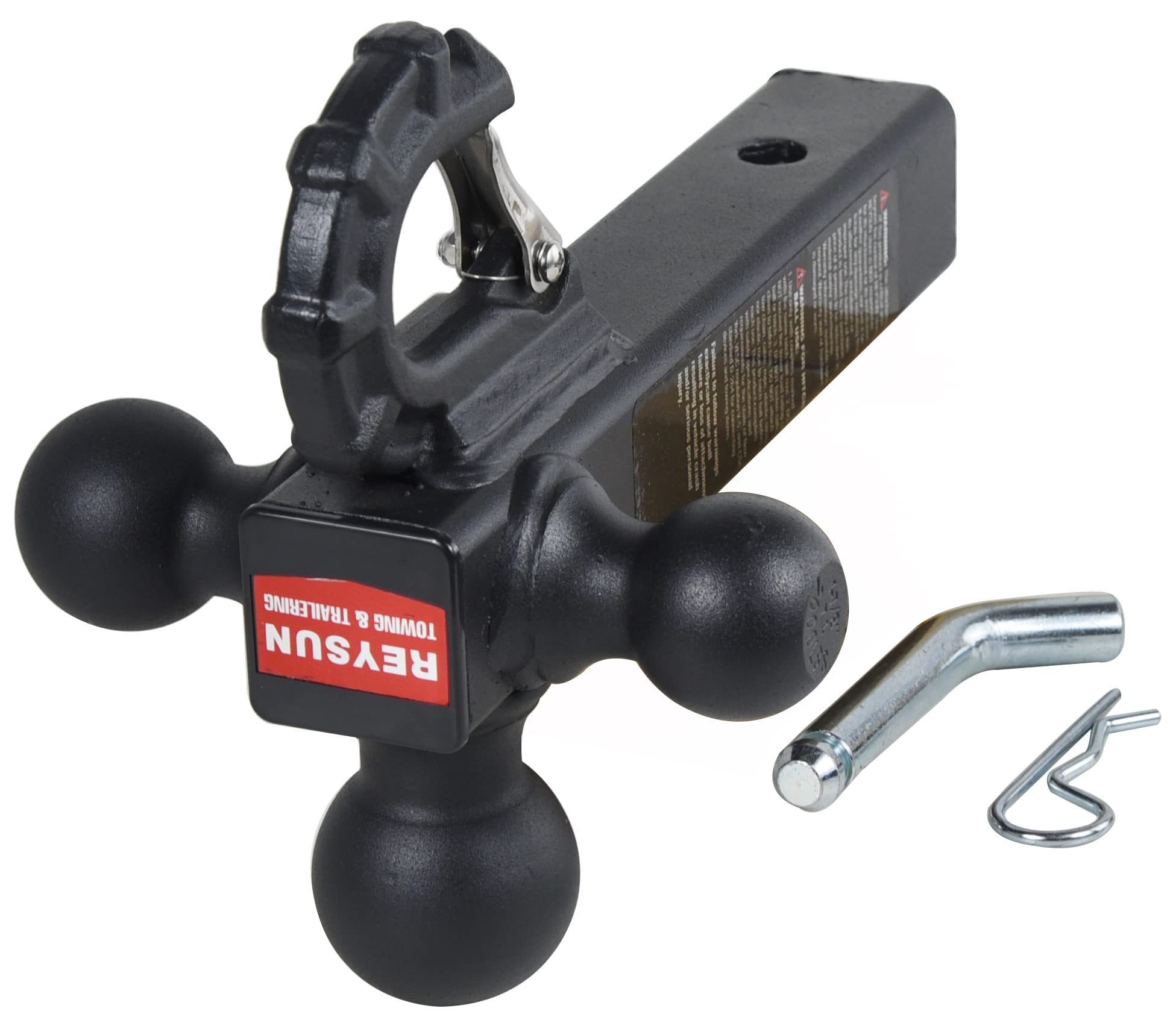 Reysun Trailer Hitch Tri Ball Mount With Hook, Tactical Tow Hook, Fits 2 Inch Hitch Receiver, Secure With Self-Lock Latch, Matt