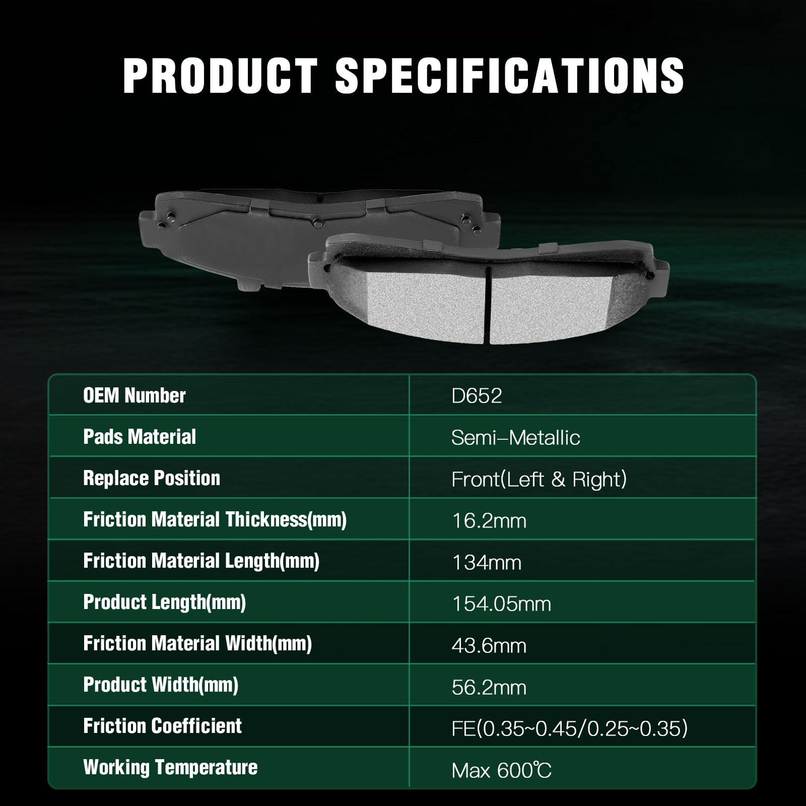 Automuto 4Pcs Front Semi-Metallic Disc Brake Pads Set D652 For Ford Explorer Ranger For Mazda B2300 B2500 B3000 B4000 For Mercur