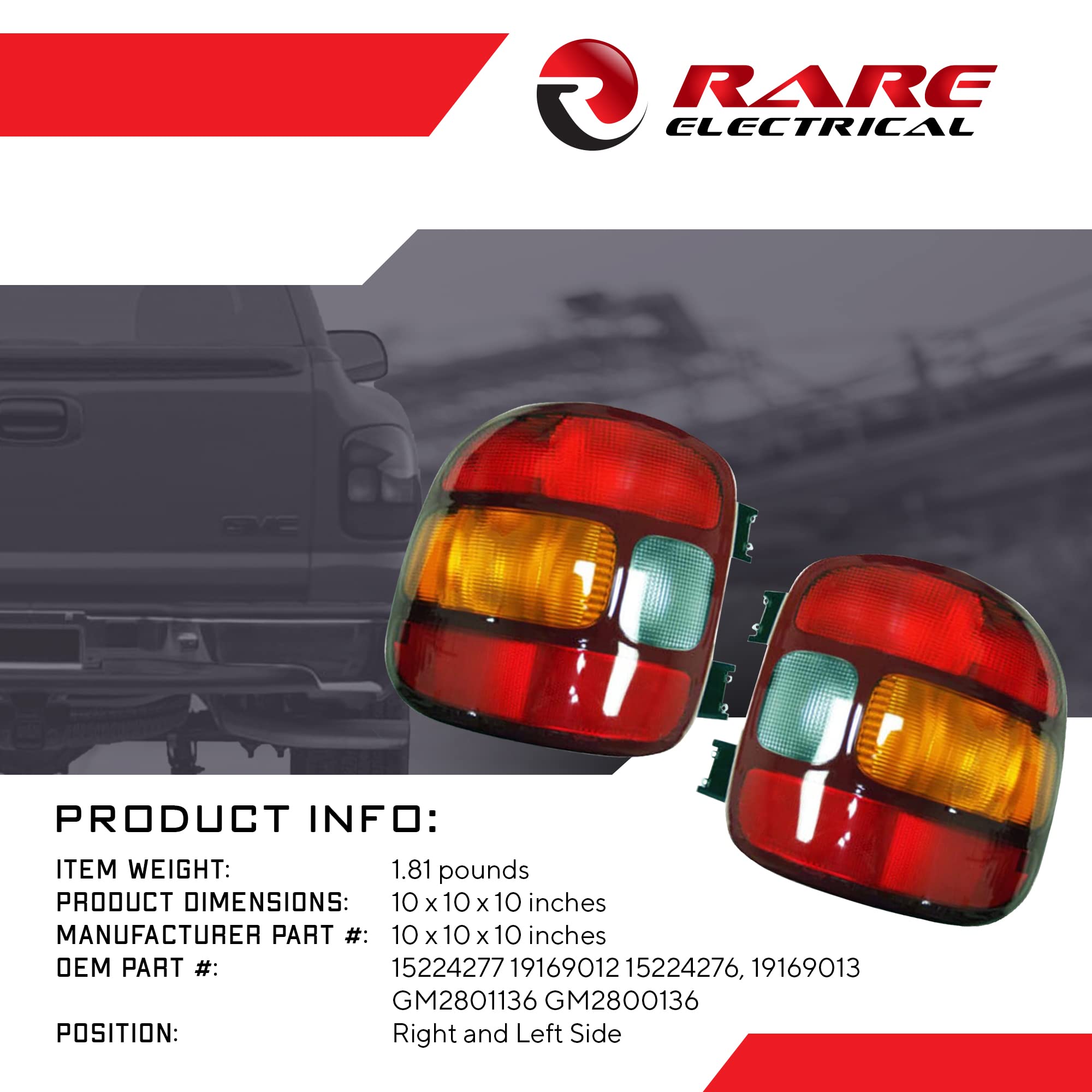 Rareelectrical New Tail Light Pair Compatible With Gmc Sierra 1500 Stepside Bed 1999-03 15224277 19169012 15224276 19169013 Gm2801136 Gm2800136