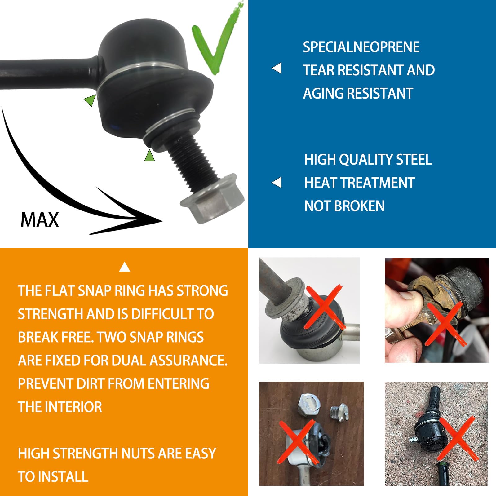 Xcpmc Front Sway Stabilizer Bar End Link 2 Pcs Left & Right|Replacement For Optra Spectra|Replace Oe#: K90372 K90371 Black