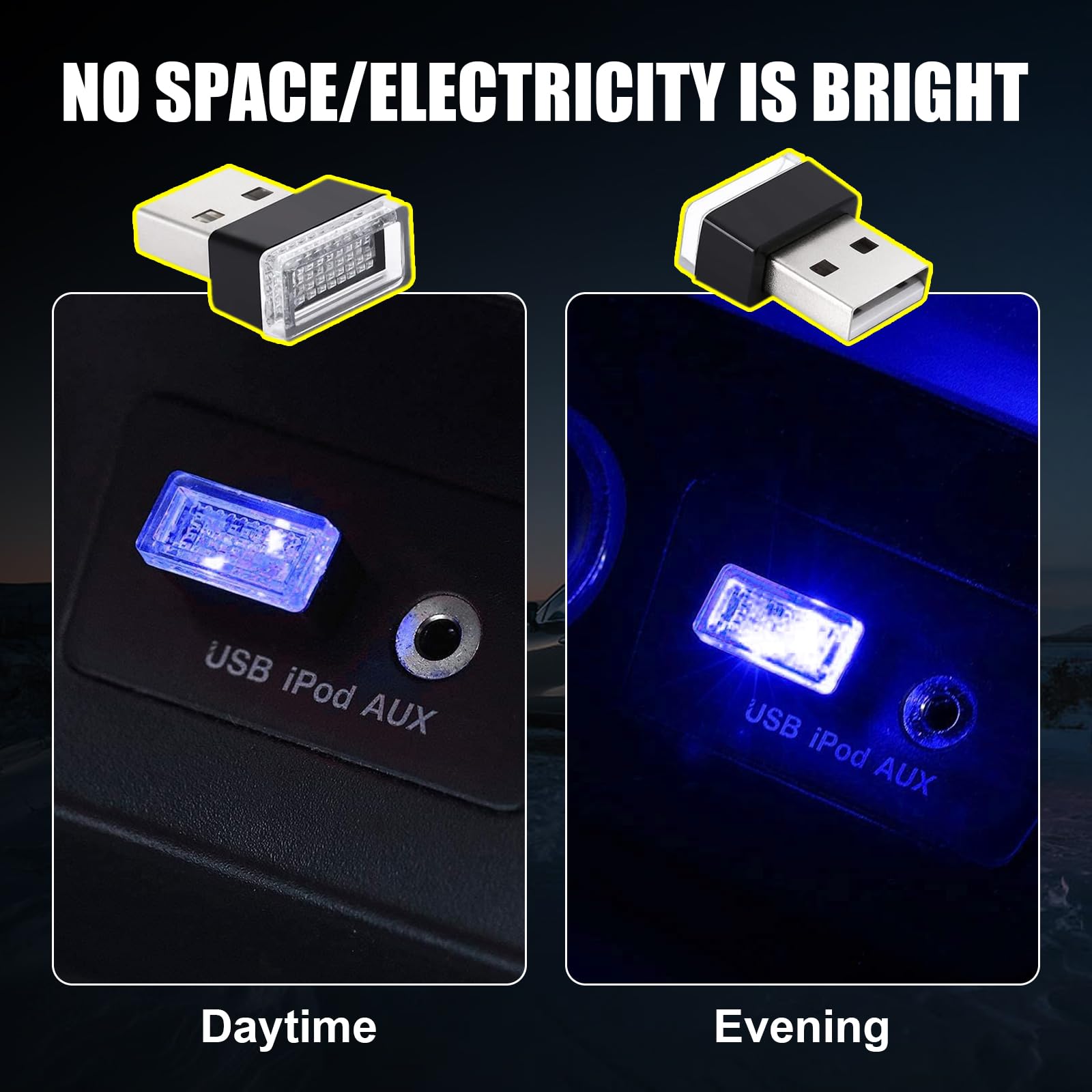 Ziciner 7 Pcs Usb Led Car Interior Atmosphere Lamp, Portable Mini Led Night Light, Plug-In Usb Interface Trunk Ambient Lighting