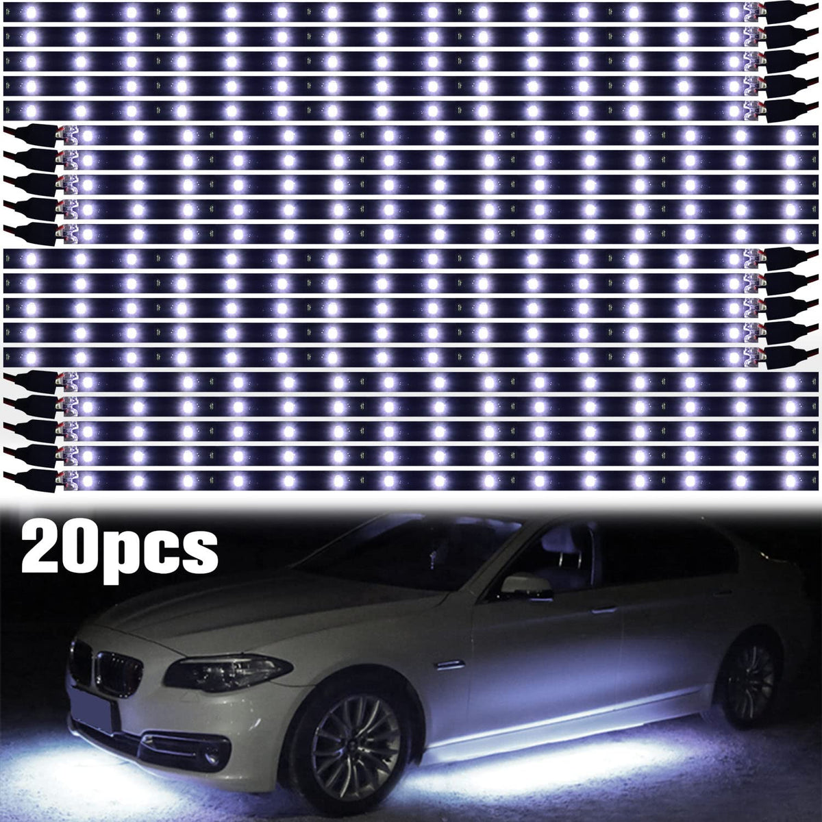 Xt Auto White 12V 15 Led 30Cm Car Flexible Waterproof Underbody Light Strip Pack Of 20