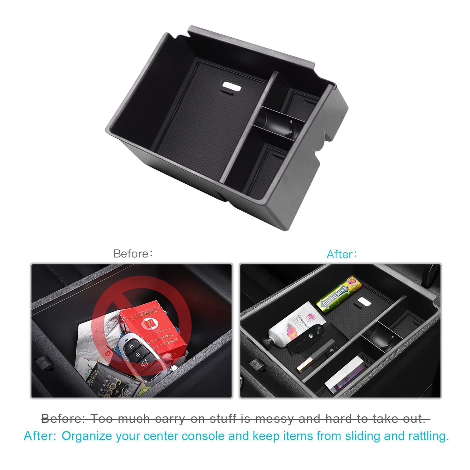 CDEFG Black Mat Center Console Organizer Tray for 2022-2024 Santa Cruz & 2024 Tucson Limited Hybrid SEL - Armrest Storage Accessory