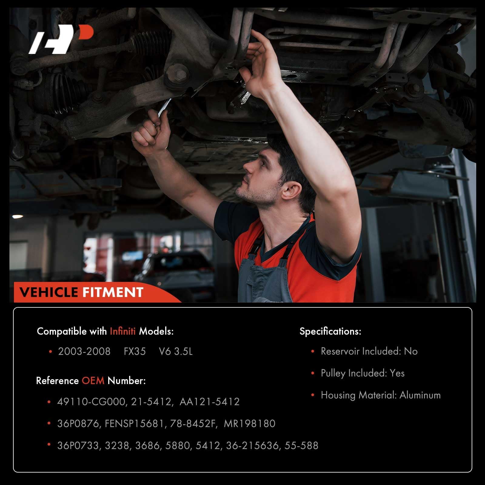 A-Premium Power Steering Pump, With Pulley, Compatible With Infiniti Fx35 2003 2004 2005 2006 2007 2008, 3.5L, Replace # Aa12154