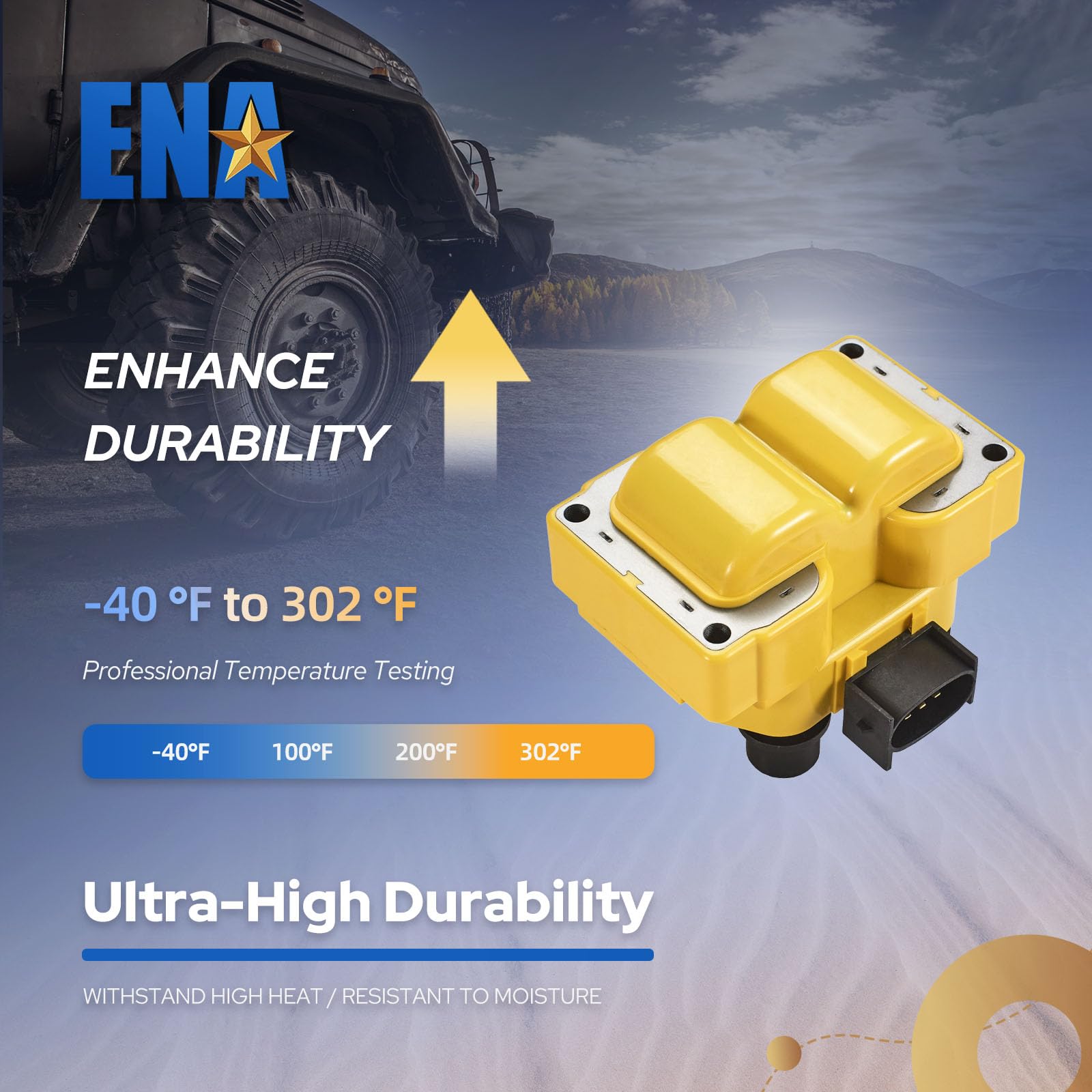 Ena Set Of 2 Yellow Ignition Coil Pack Compatible With Ford Lincoln Mazda Mercury F150 F250 E150 Escort Explorer Mustang Ranger