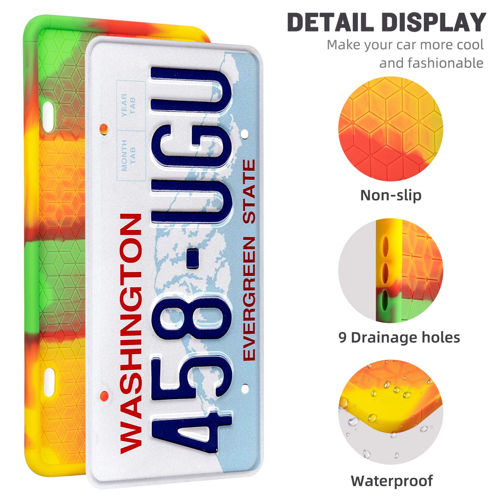 Qiqamole 2 Pack Silicone License Plate Frame Front Back License Plate Cover License Plate Bracket Holder Rust-Proof, Rattle-Proo