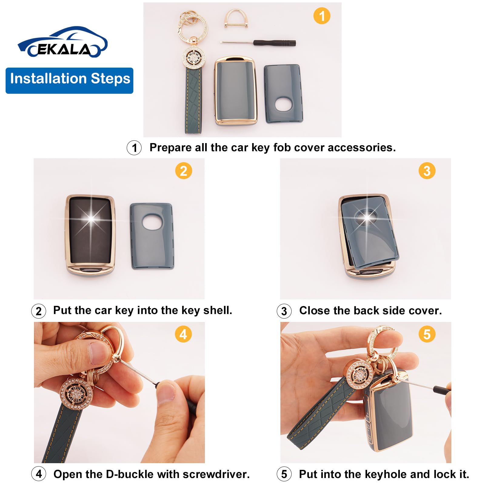EKALA for Mazda Key Fob Cover with Leather Keychain, Soft TPU Key Shell Compatible with 2024-2019 Mazda 4 Buttons Mazda 3 Mazda