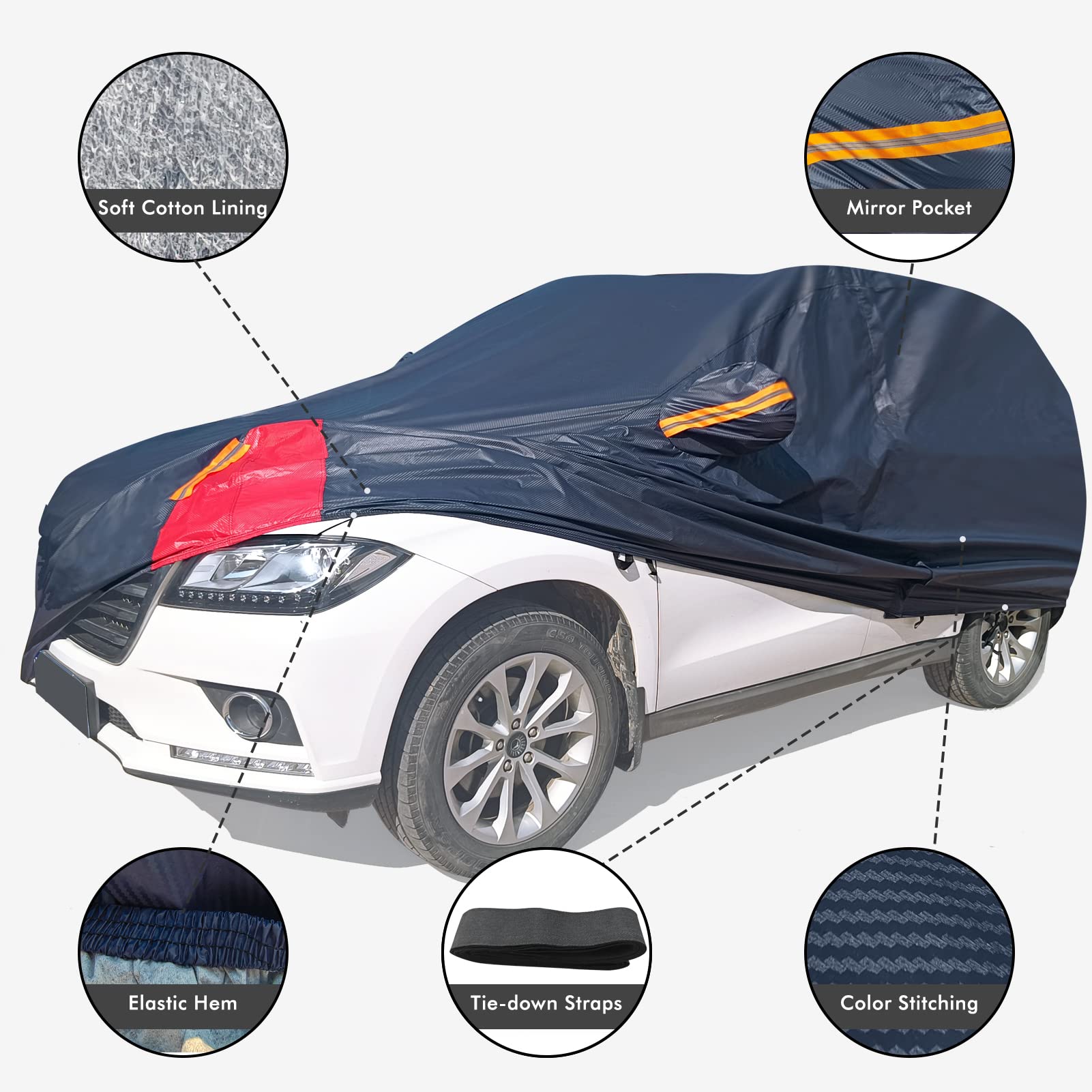 Car Cover Waterproof All Weather For Automobiles, 6 Layers Outdoor Full Exterior Cover Rain Sun Uv Snowproof Protection With Zip