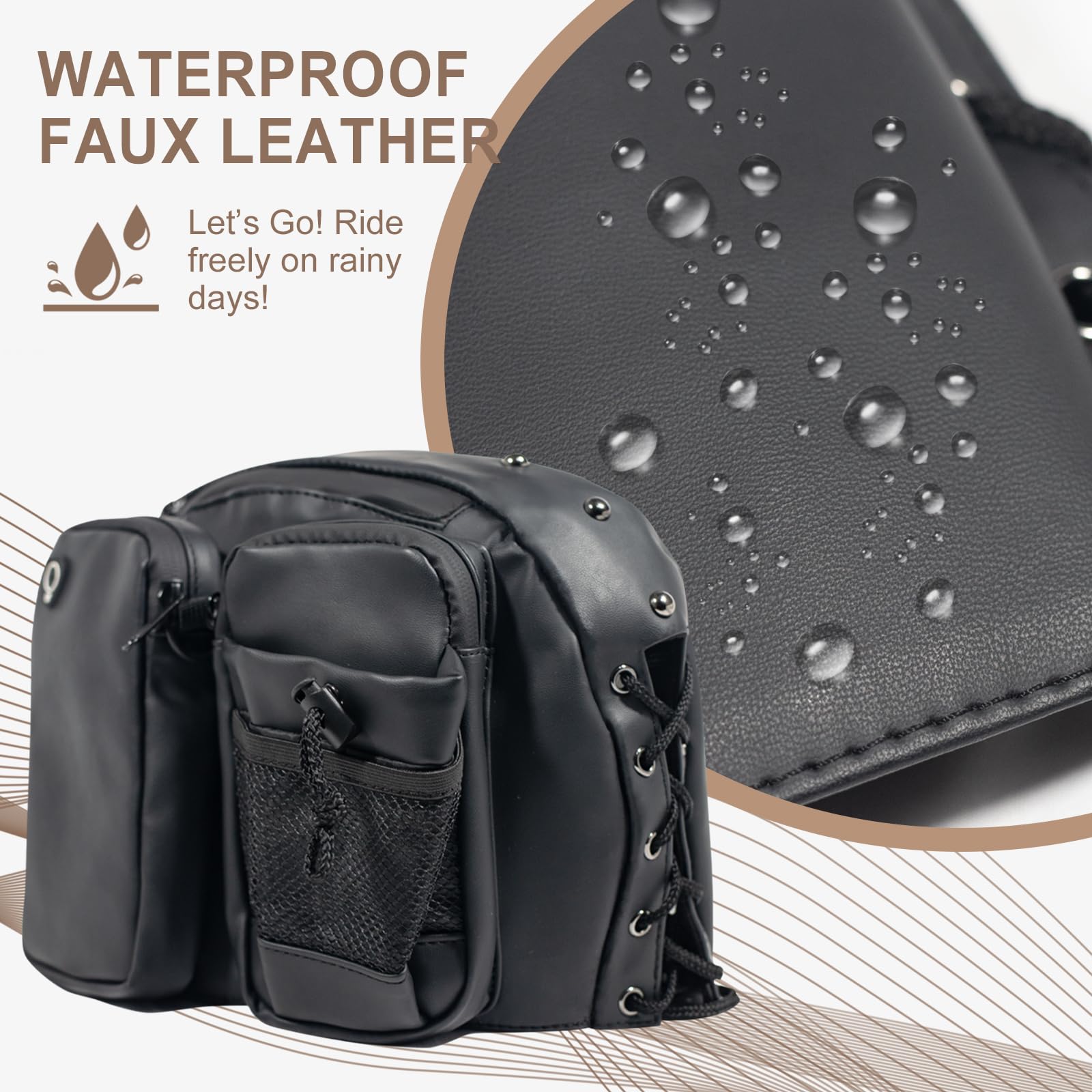 JIYIFOUHY Motorcycle Backrest Bag, Detachable Sissy Bar Organizer, Faux Leather, One Size, Black, Model JY5438032