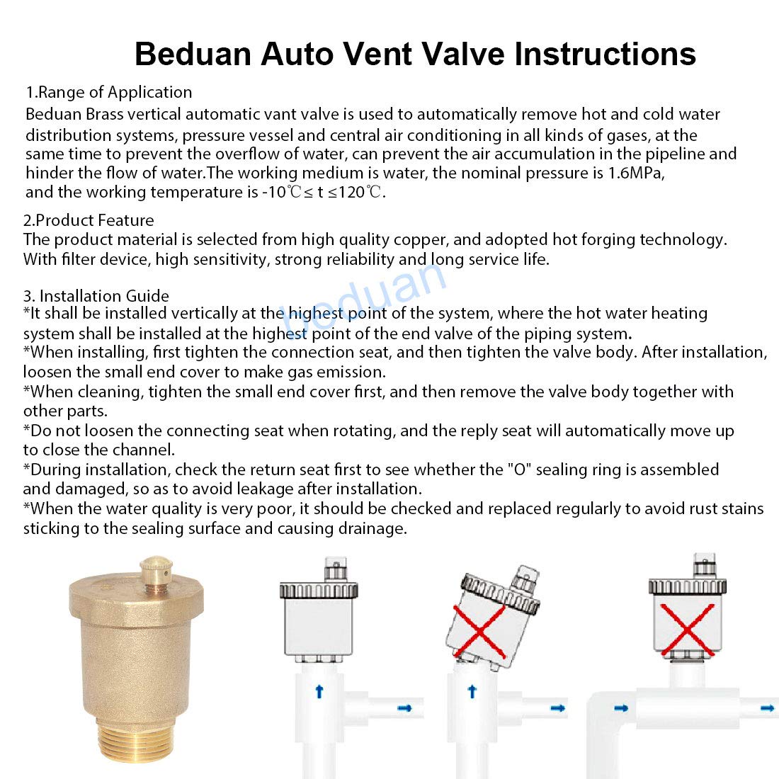 Beduan Brass 10500-Ve Automatic Float Valve, 3/4'' Male Thread Air Release Valve Air Bleeder Valve Vent Valve