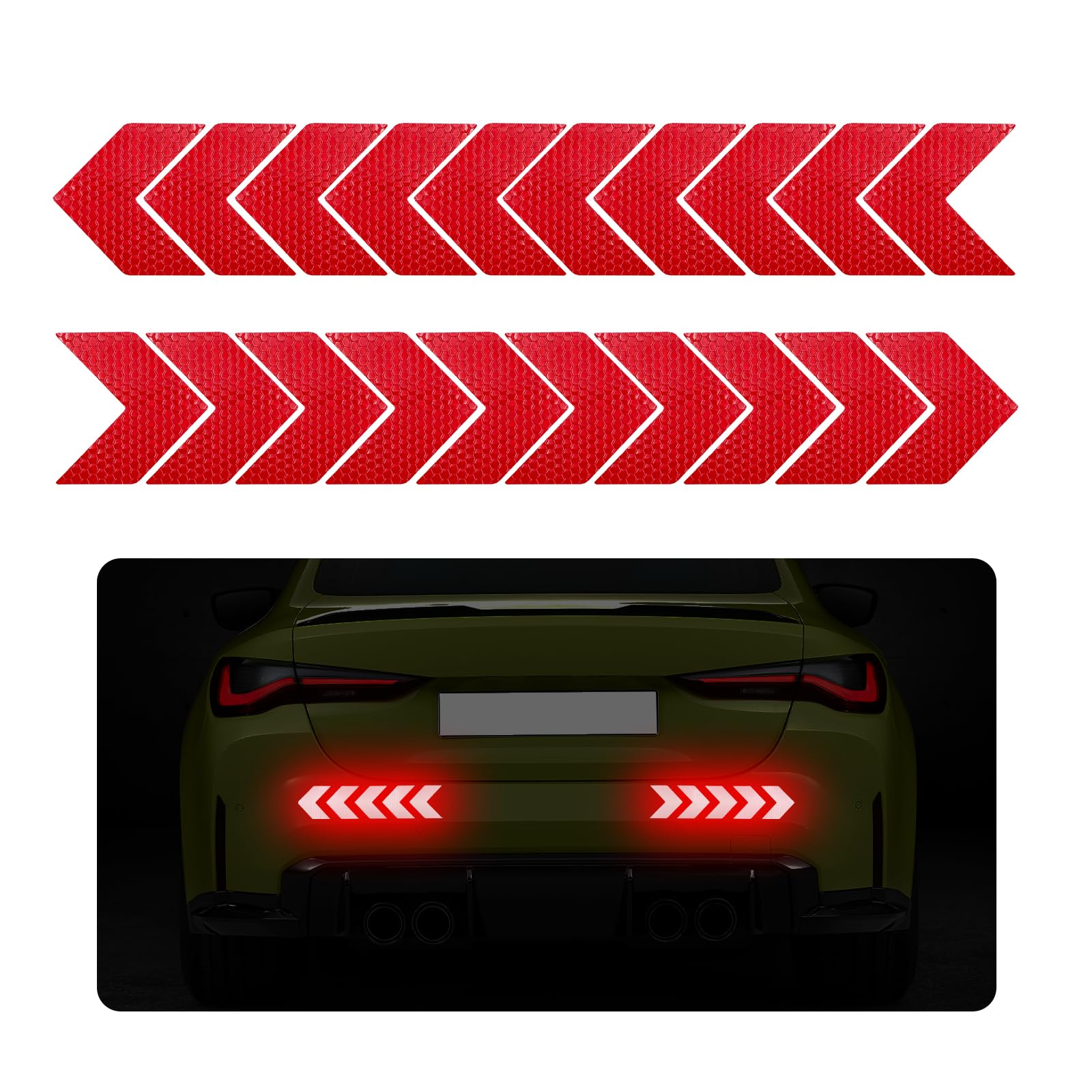 Sylvil 20 PCS Car Arrow Reflective Stickers, Waterproof Safety Warning Sign Reflective Decal, High Night Visibility Reflector Ta