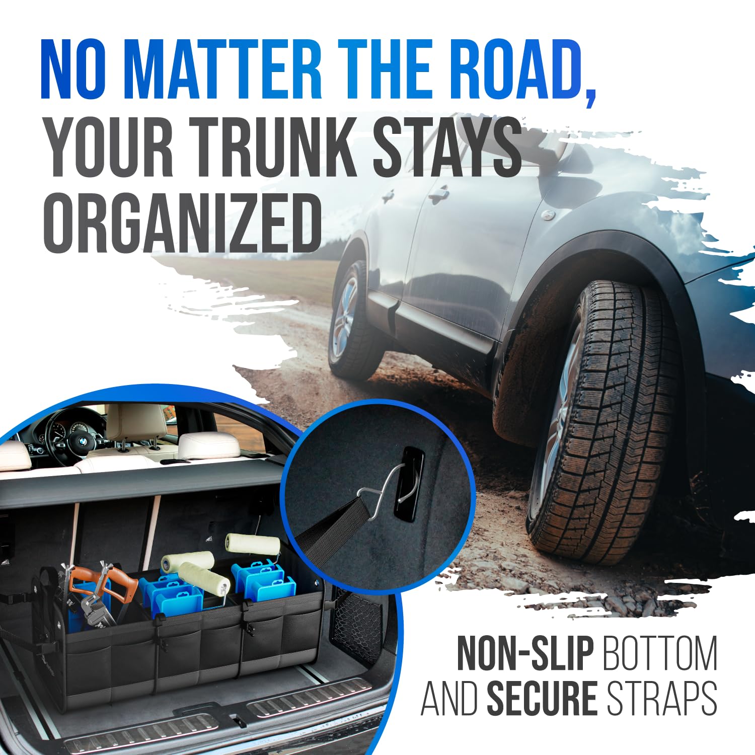 Car Trunk Organizer - Large Collapsible Storage Box With Adjustable Compartments - Heavy-Duty Cargo Organizer For Suv, Truck & C