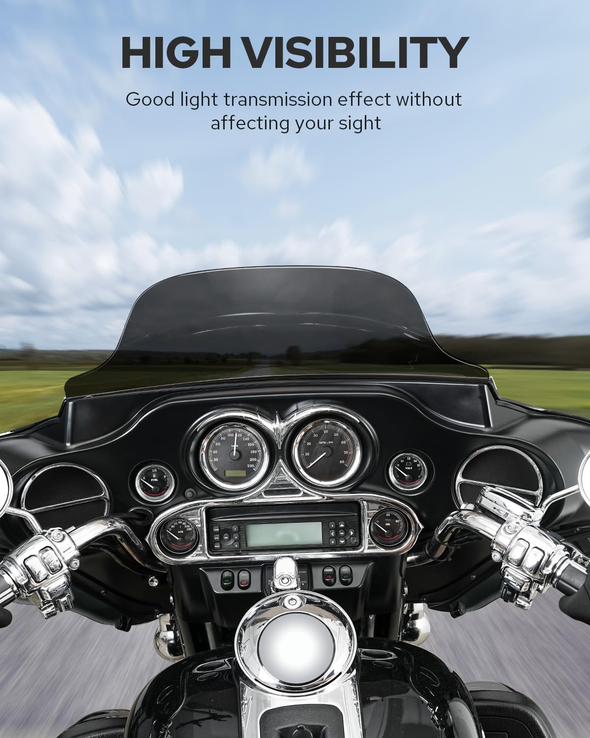 Benlari 8'' Black Motorcycle Windshield Windscreen for 1996-2013 Harley Davidson Touring Street Glide Electra Glide Tri Glide FL