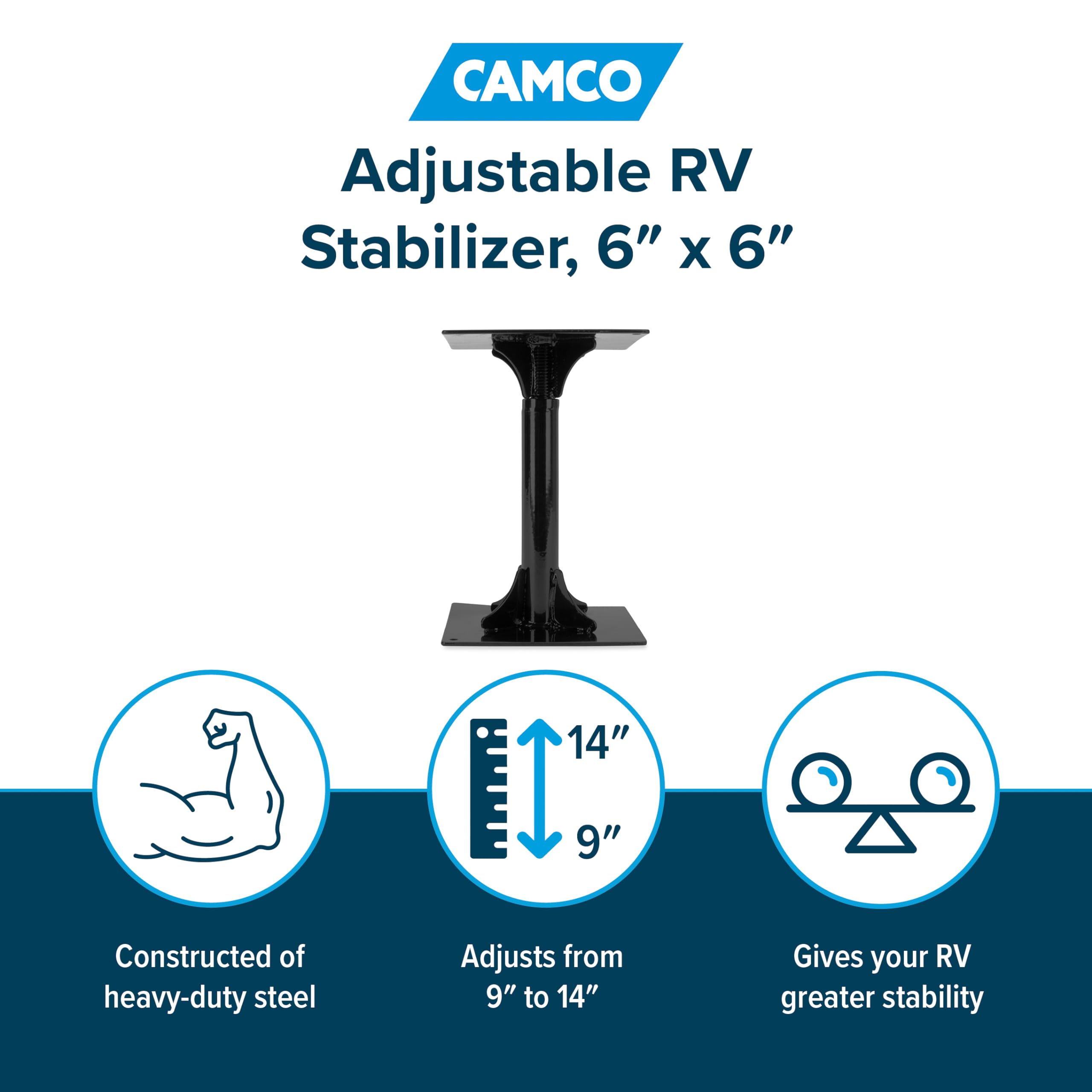Camco Adjustable Rv Stabilizer, 6-Inches X 6-Inches - Gives Your Rv Greater Stability Under The Front Or Rear (44531)