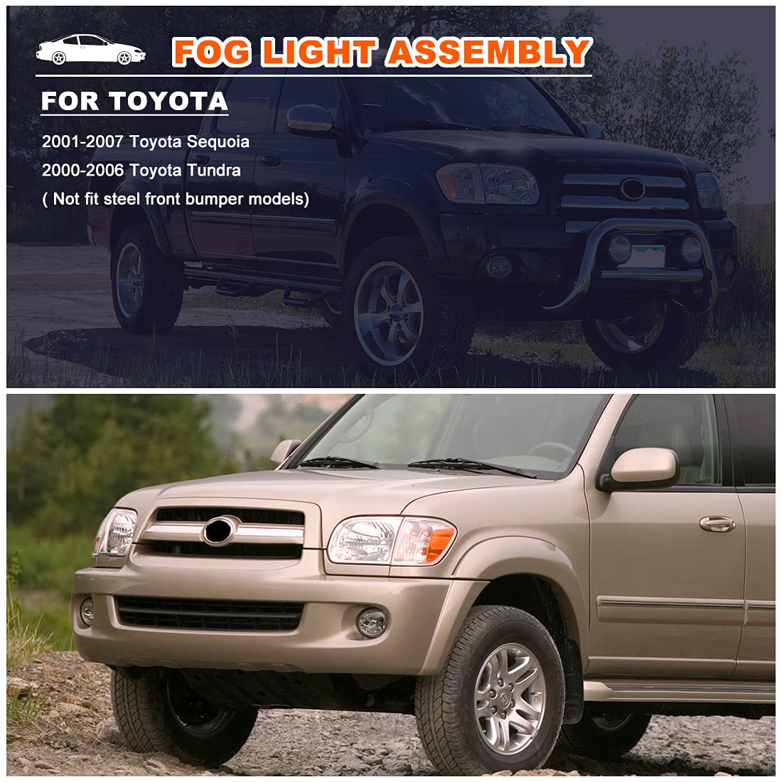 Nixon Offroad Fog Light Set For 2001-2007 Toyota Sequoia, 2000-2006 Toyota Tundra W/Bulbs + Wiring Kit + Switch, Driving Fog Light Assembly (Clear Lens)