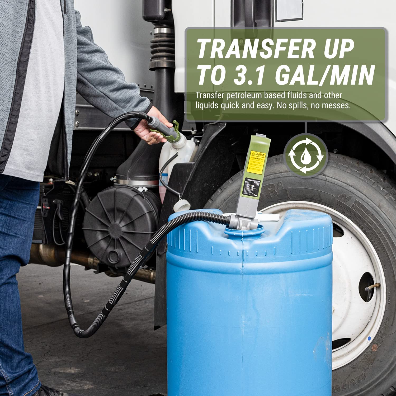 TERA PUMP Fuel Transfer Pump w/Quick Flow Control Nozzle & Telescopic Tube, Powerful Rechargeable Battery, 5 FT Discharge Hose,