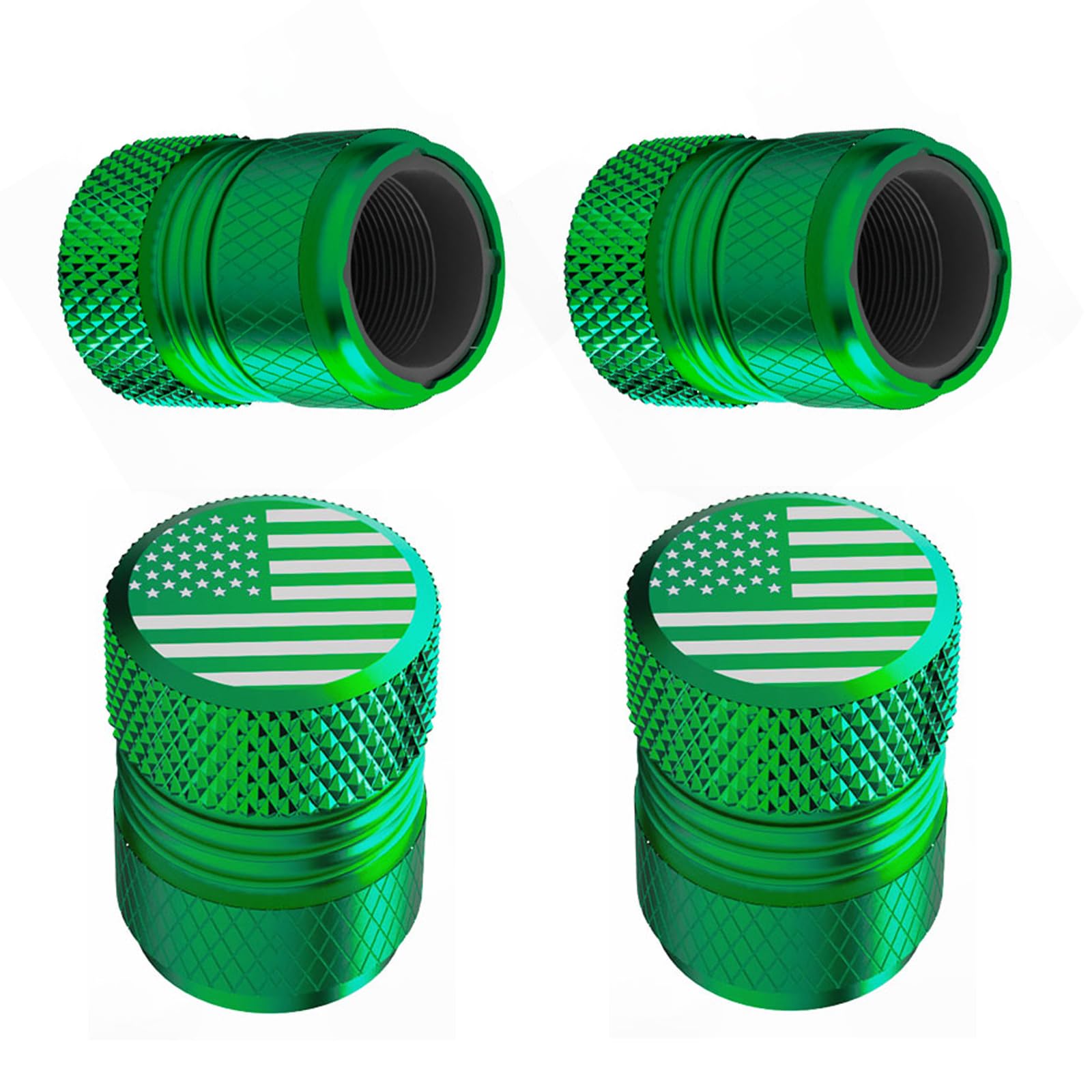 Tire Valve Stem Caps - 4 Pack Anti-Corrosion Premium Anodized Alloy Tyre Air Valve Caps American Flag For Car Suv Bike Green