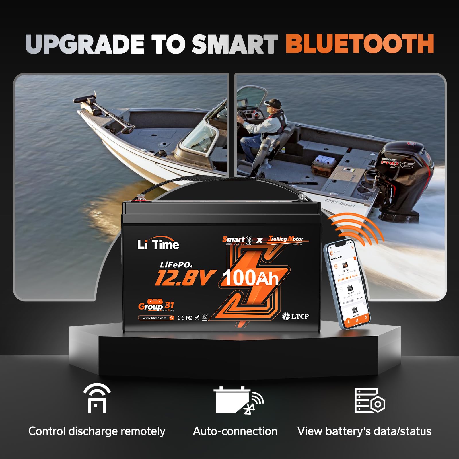 Litime 12V 100Ah Tm Bluetooth Low-Temp Protection Lifepo4 Battery Buit In 100A Bms, Group 31 Lithium Iron Phosphate Battery Perf