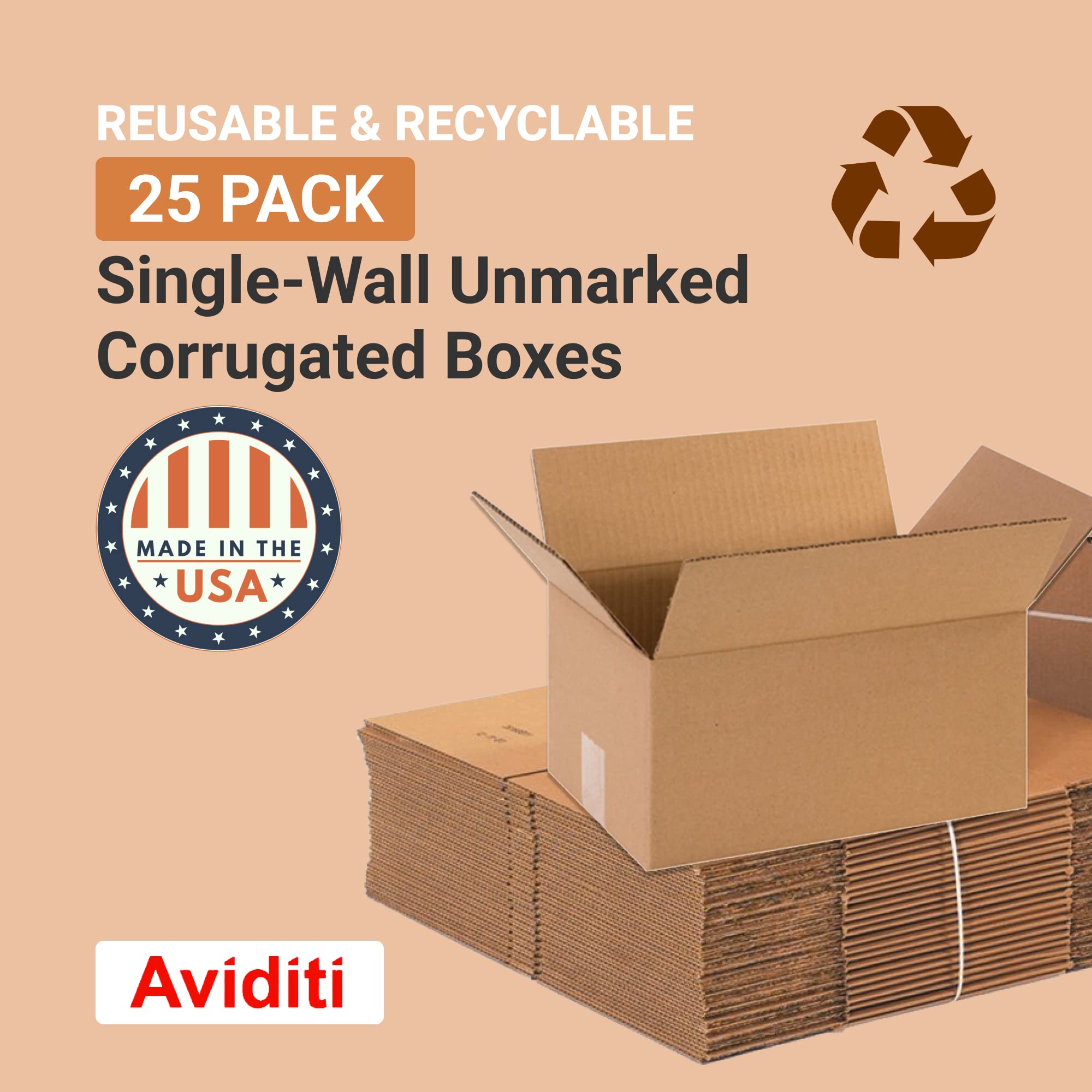 Aviditi 12 X 8 X 6 Corrugated Cardboard Boxes, Small 12''L X 8''W X 6''H, Pack Of 25 | Shipping, Packaging, Moving, Storage Box