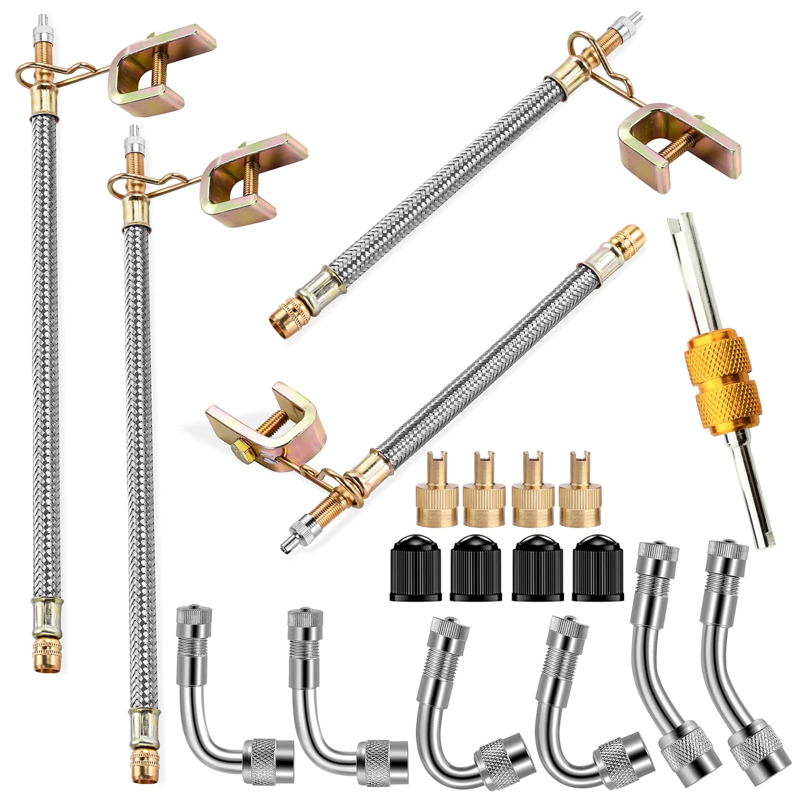 Valve Stem Extenders,4Pcs 7Inch And 12 Inch Dual Flexible Stainless Steel Braided Valve Stem Extensions,6Pieces 45 90 135 Degree