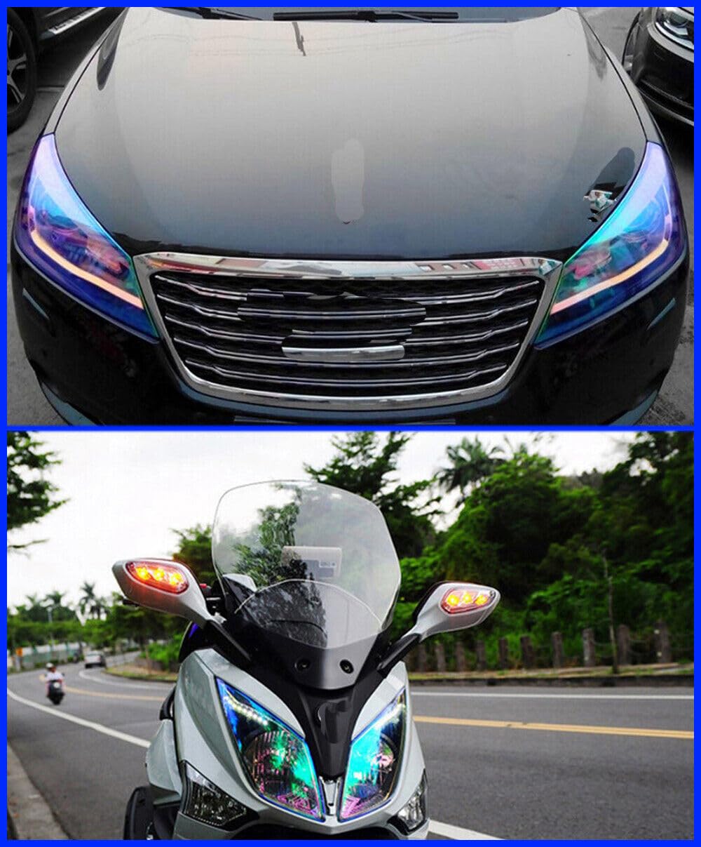 Lzlrun 12 By 48 Inches Self Adhesive Auto Car Tint Chrome Chameleon Headlight Taillight Fog Light Vinyl Smoke Film Sheet Sticker Cover (Chameleon Light Blue)