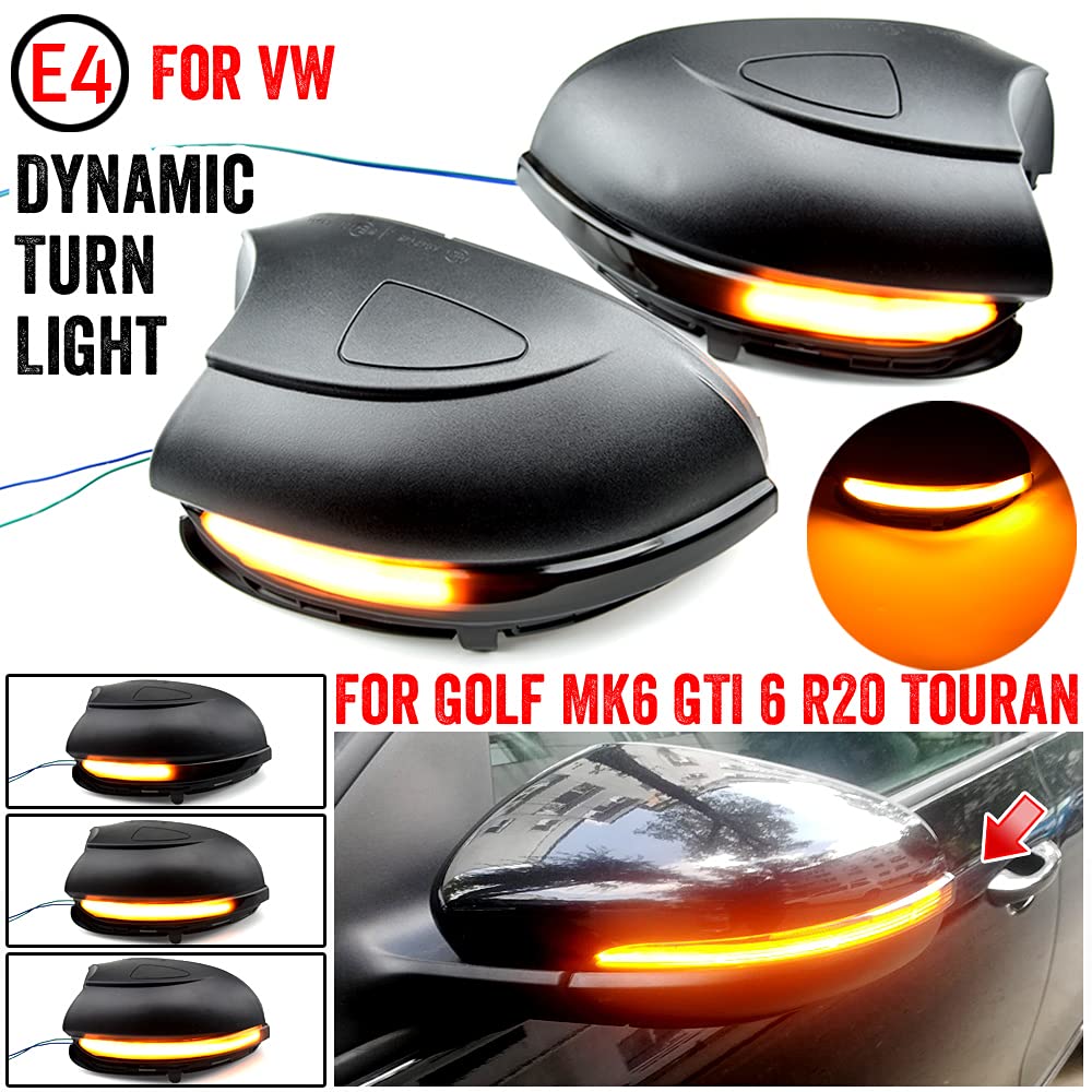 Qklsudua 2Pcs Dynamic Sequential Blink Compatible With Vw Golf 6 Vi Mk6 Gti R Line R20 Touran Variant Eos Sharan Led Side Mirror Turn Signal Light Assembly-Without Hole