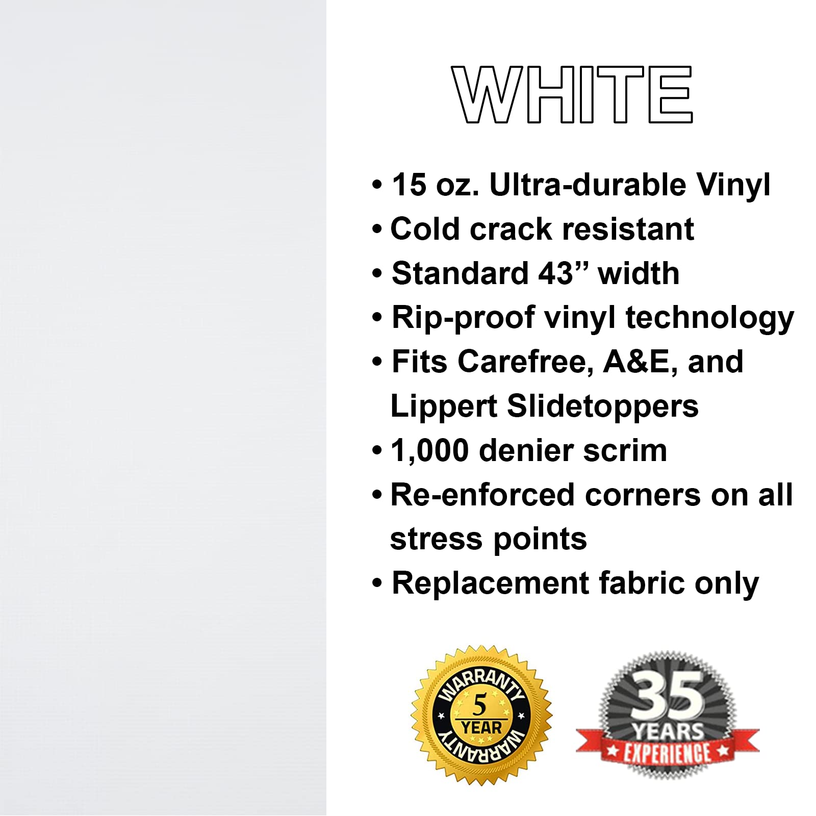 Shadepro Rv Slideout Topper - 163'' To 199'' Trim To Fit Slide Out Awning Fabric Replacement For Rvs And Campers - Ultra-Durable