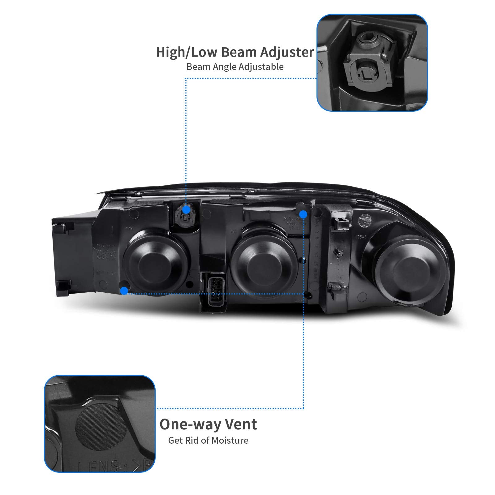 Dwvo Headlight Assembly Compatible With 2000-2005 Chevy Impala Black Housing Amber Reflector