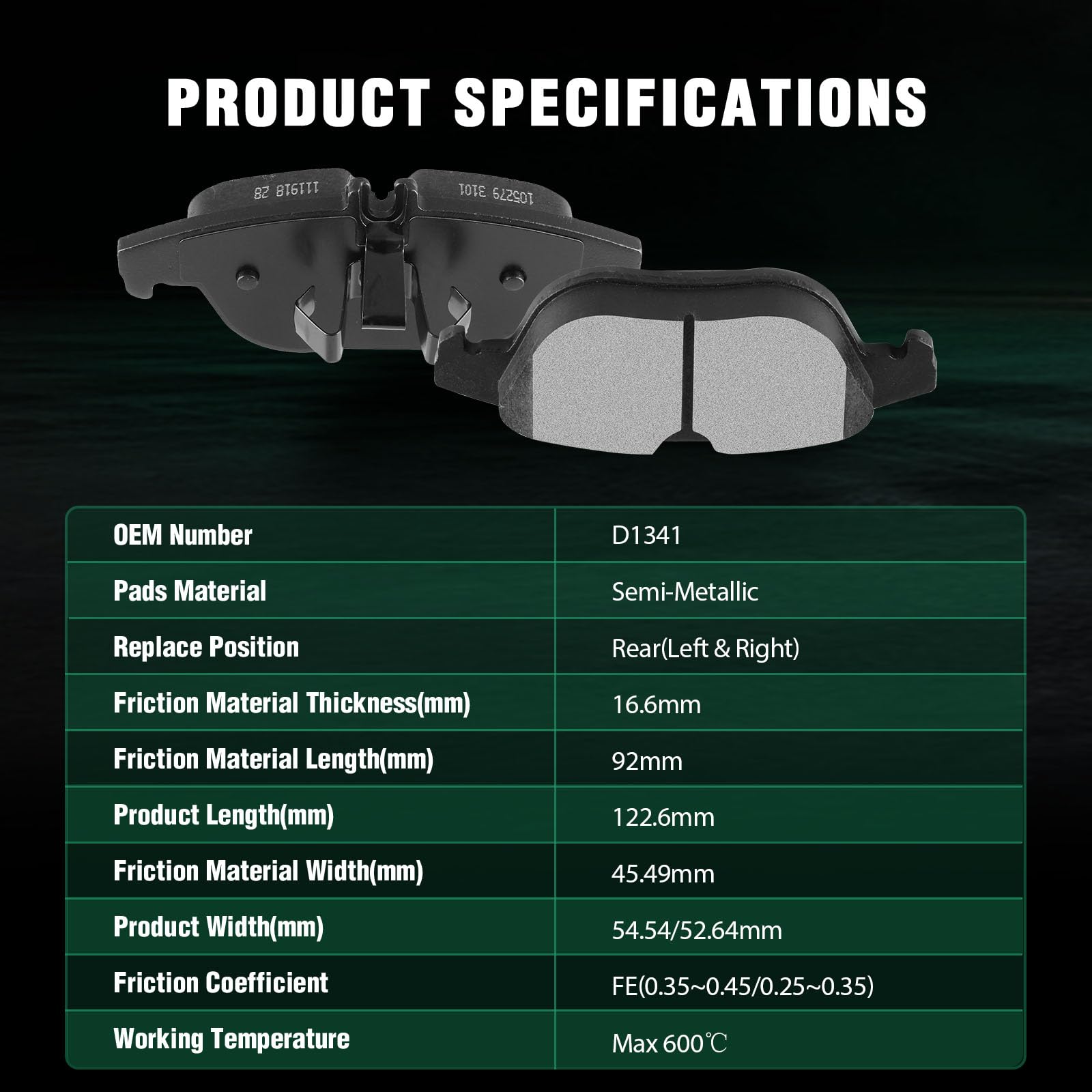 Automuto 4Pcs Rear Semi-Metallic Disc Brake Pads Set D1341 For Mercedes-Benz Glk250 2013-2015,For Mercedes-Benz Glk350 2010-2015