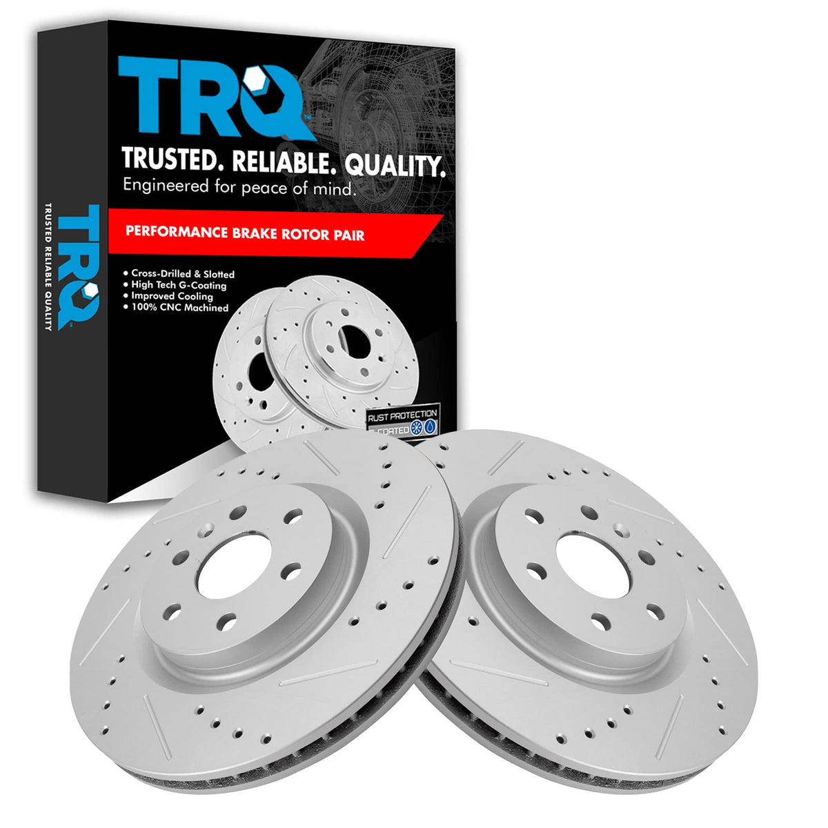 Trq Front Performance Brake Rotors Set Premium G-Coated Cross Drilled & Slotted Compatible With 2010-2016 Cadillac Srx 2011 Saab