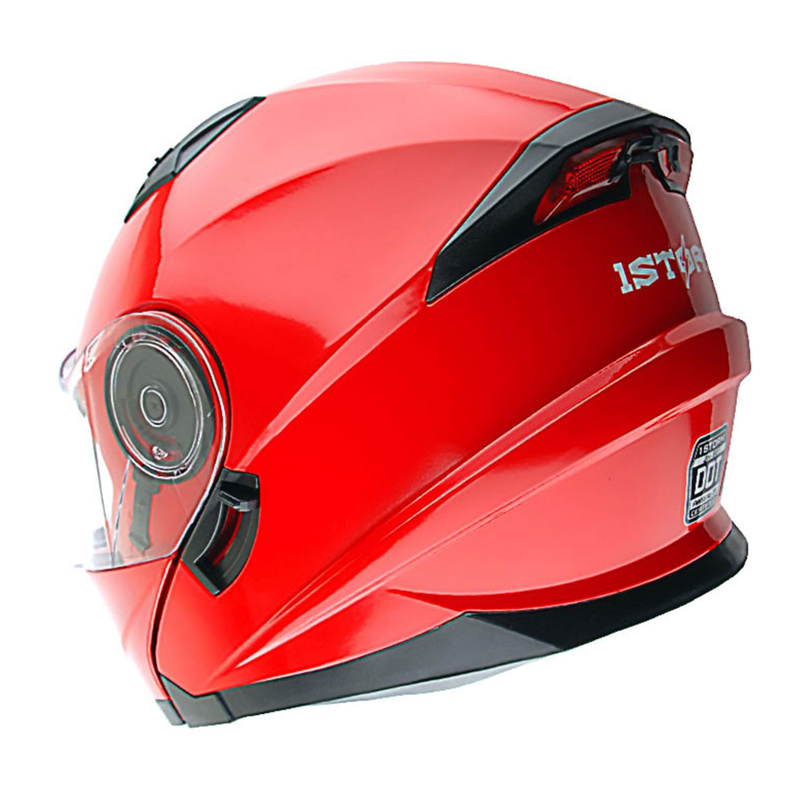 1Storm New Motorcycle Bike Modular Full Face Helmet Dual Visor Sun Shield With Rechargeable Led Tail Light: Glossy Red