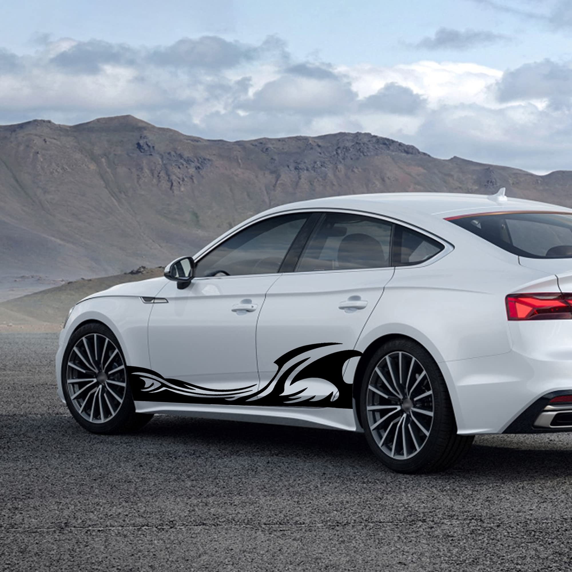 TOMALL 2Pcs 82'' Wave Flame Graphics Car Body Side Stickers Flame Racing Sports Stripe Decals for Car Universal Vinyl Waterproof