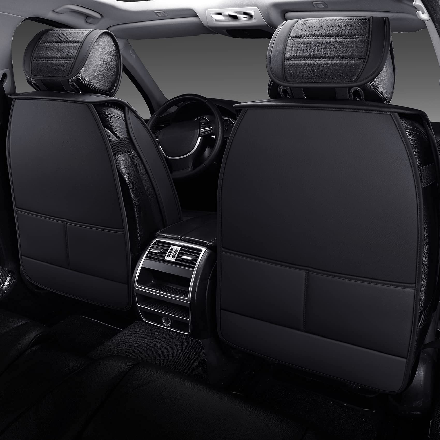 Omoka Auto Car Seat Covers With Waterproof Leather,Vehicle Cushion Cover For Cars Suv Sedan Pick-Up Truck Universal Fit Set For Most Cars (Black, 2 Pcs Front Seat)