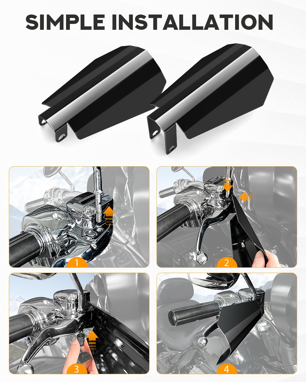 PBYMT Gloss Black Coffin Cut Handguards Hand Guards Compatible for Harley Sportster Touring Street Glide Road King Electra Glide