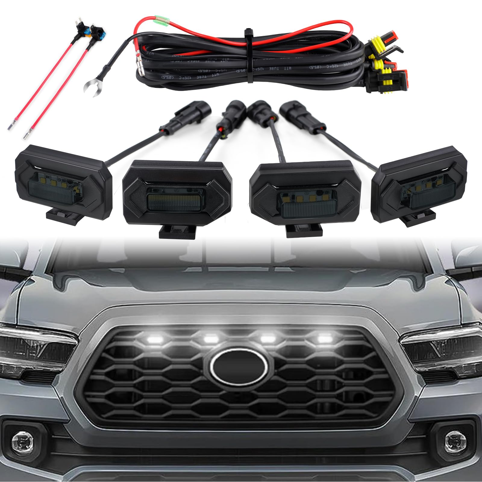 Seven Sparta Upgraded 4 Pcs Grill Lights Compatible With 2020-2023 Toyota Tacoma Off Road & Sport Oem Grille Aftermarket Grille