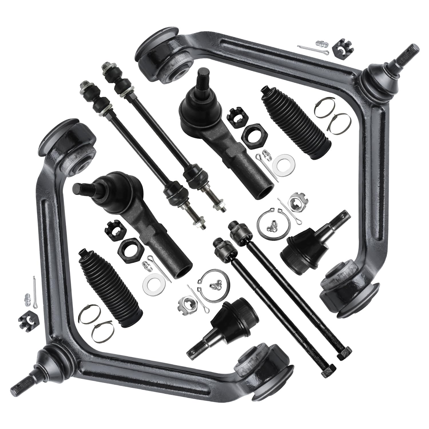 Detroit Axle - 4WD Front 12pc Suspension Kit for Dodge Ram 1500, 2002 2003 2004 2005, 2 Upper Control Arms 2 Lower Ball Joints 2 Sway Bar Links 4 Outer & Inner Tie Rod Ends 2 Boots Replacement