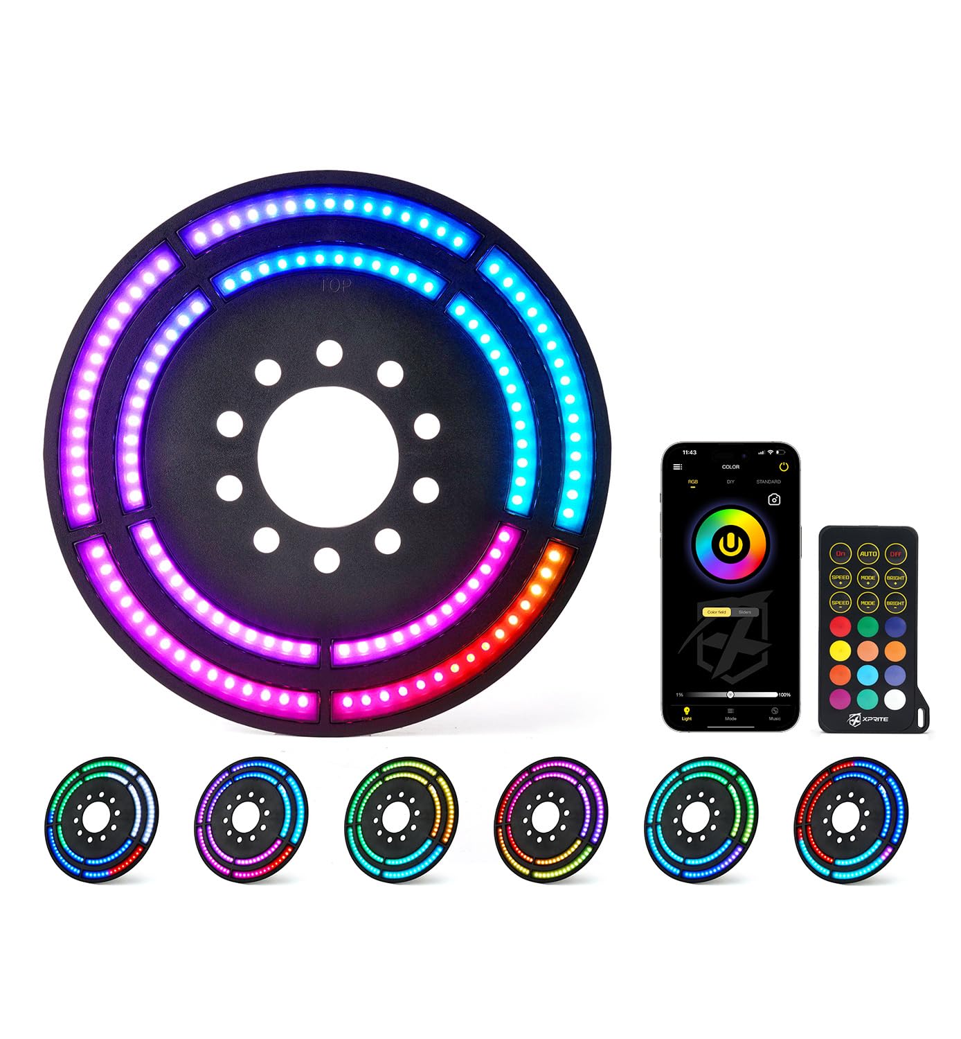 Xprite Rgb Spare Tire Brake Light With Dual Control (Rf & Bluetooth), Color-Changing 3Rd Led Rear Wheel Lights, Dual Ring Third