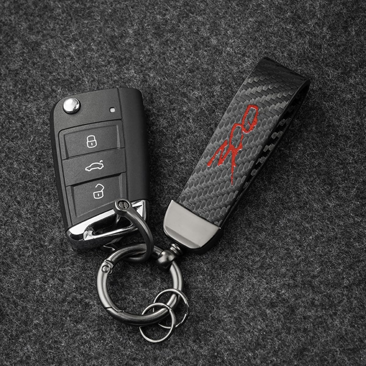 Huiants Carbon Fiber Style Car Keychain 300 Emblem Microfiber Leather Key Chain Compatible With Chrysler 300 300C 300S Accessories