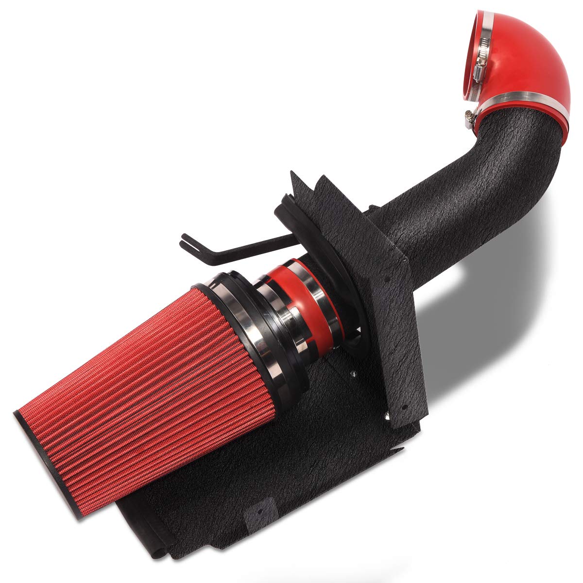 Moosun 4 Inch Cold Air Intake Black Tube + Heat Shield For 1999-2006 Gmc/Chevy V8 4.8L/5.3L/6.0L Silverado 1500/2500/3500 Red