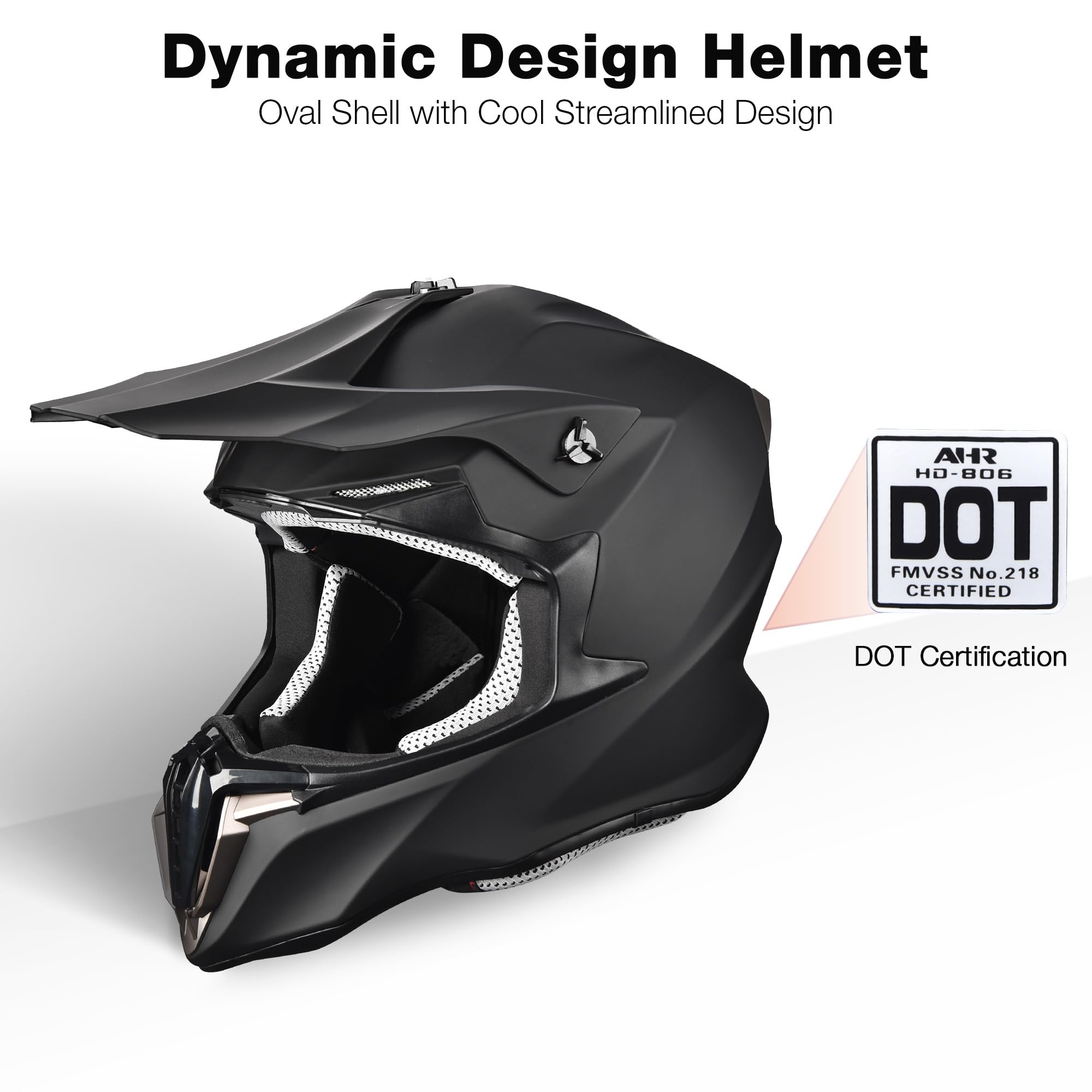 Ahr Offroad Full Face Motorcycle Helmet Motocross Dirt Atv Dot Matte Black L