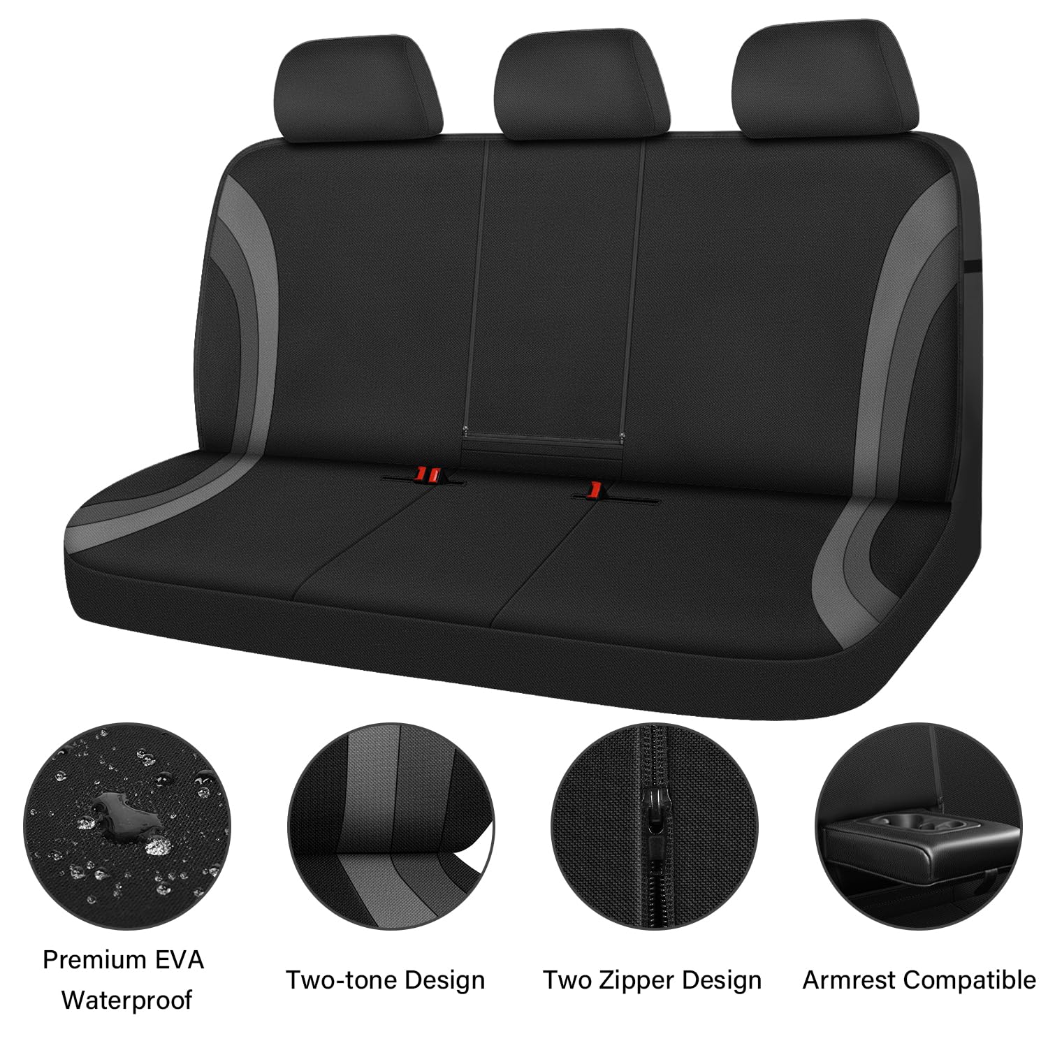 Car Pass Eva Waterproof Back Seat Cover,Gray Bench Seat Cover, Rear Seat Cover Universal Fit For Cars Sedans Suvs Vans Truck 95%
