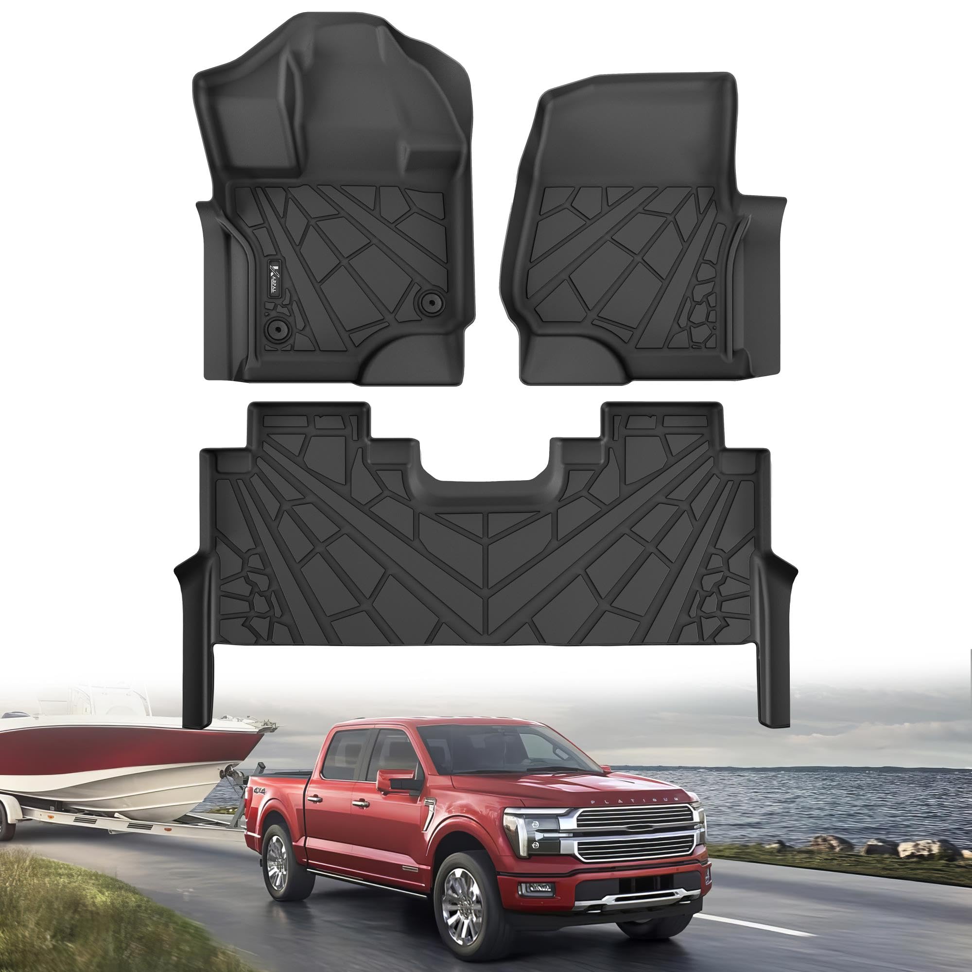 Karpal Floor Mats Fit For 2015-2025 Ford F-150/2022-2025 F-150 Lightning Supercrew (Rear With Fold Flat Storage), All Weather Cu
