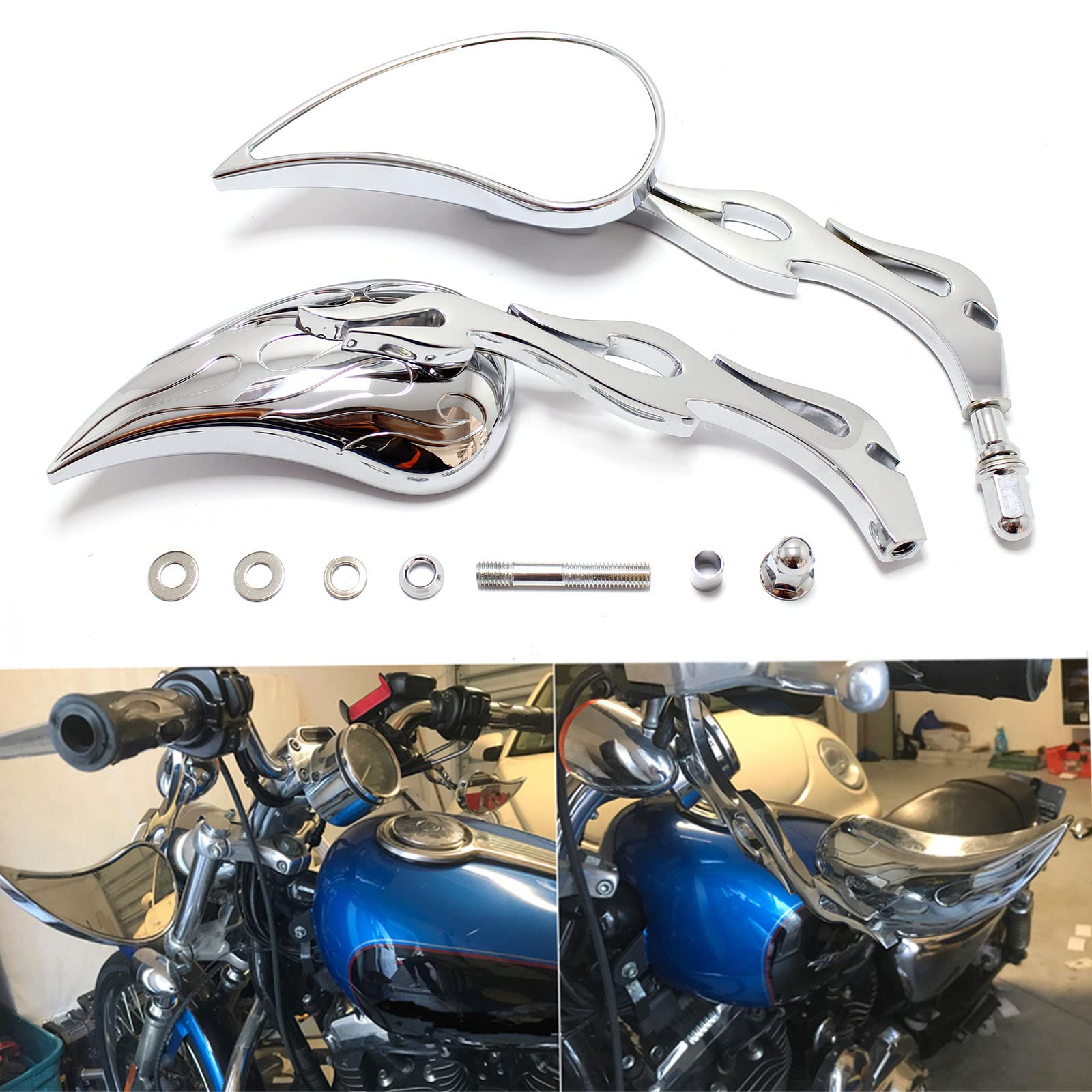 8Mm Chrome Motorcycle Teardrop Rearview Side Mirrors For Sportster Xl 883 1200 Road King V-Rod Street Glide Electra Glide Dyna Softail 1990-2018