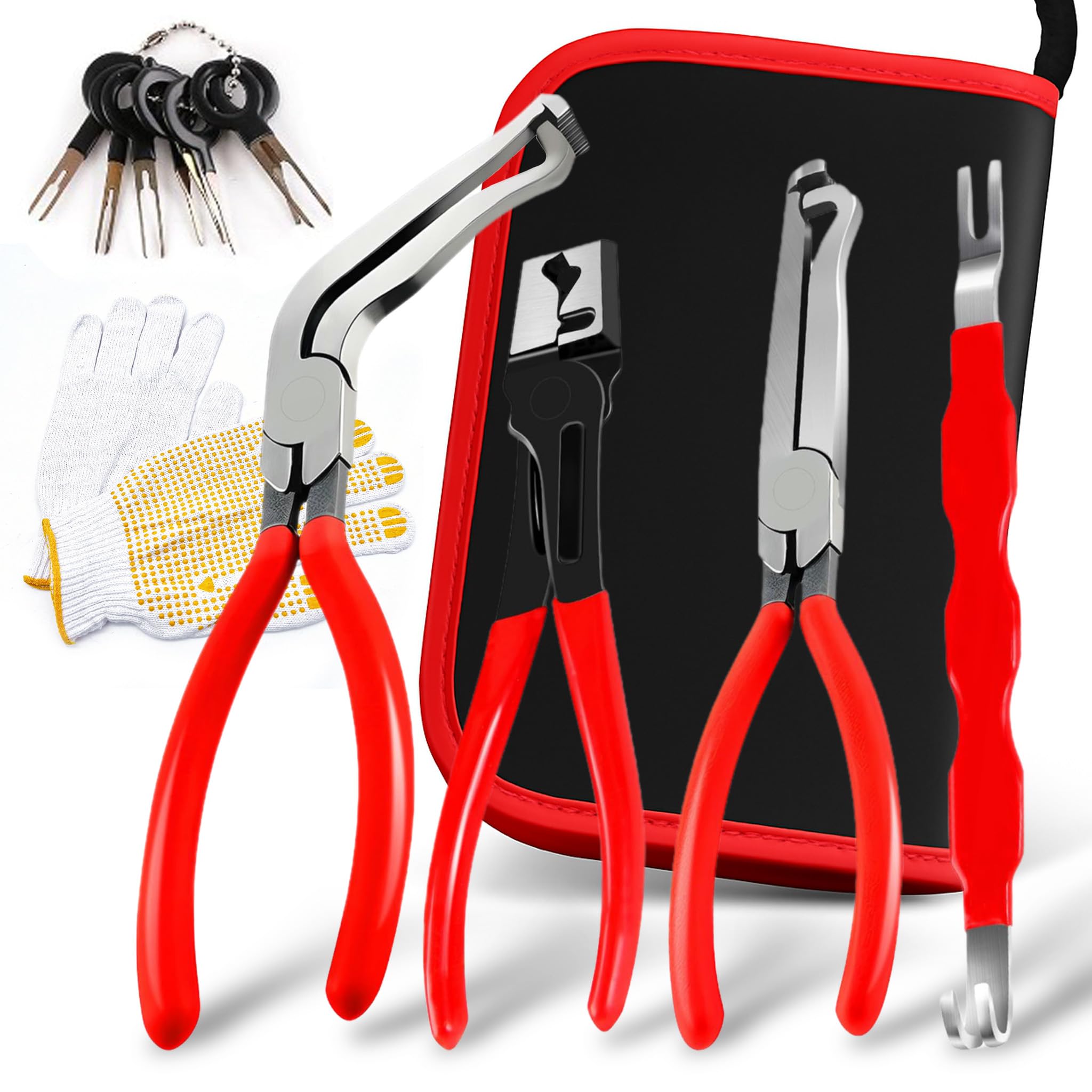 4 Pieces Automotive Electrical Disconnect Pliers Kit, High-Carbon Steel Connector Separator with Straight & 60 Pliers, Hose Clam