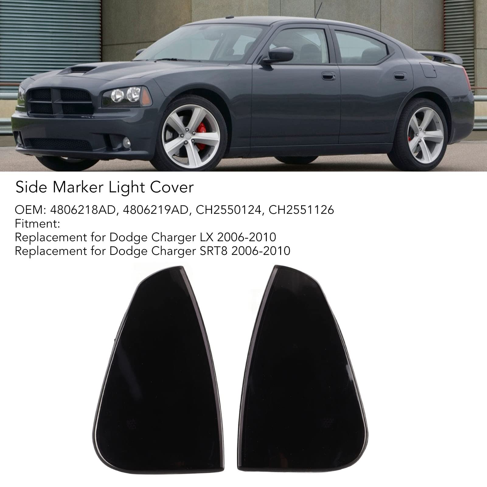 Kimiss Side Marker Light Assembly, 2 Pcs Front Turn Signal Light Cover 4806218Ad Side Marker Lamp Cover Replacement For Dodge Lx Srt8 2006-2010(Black)