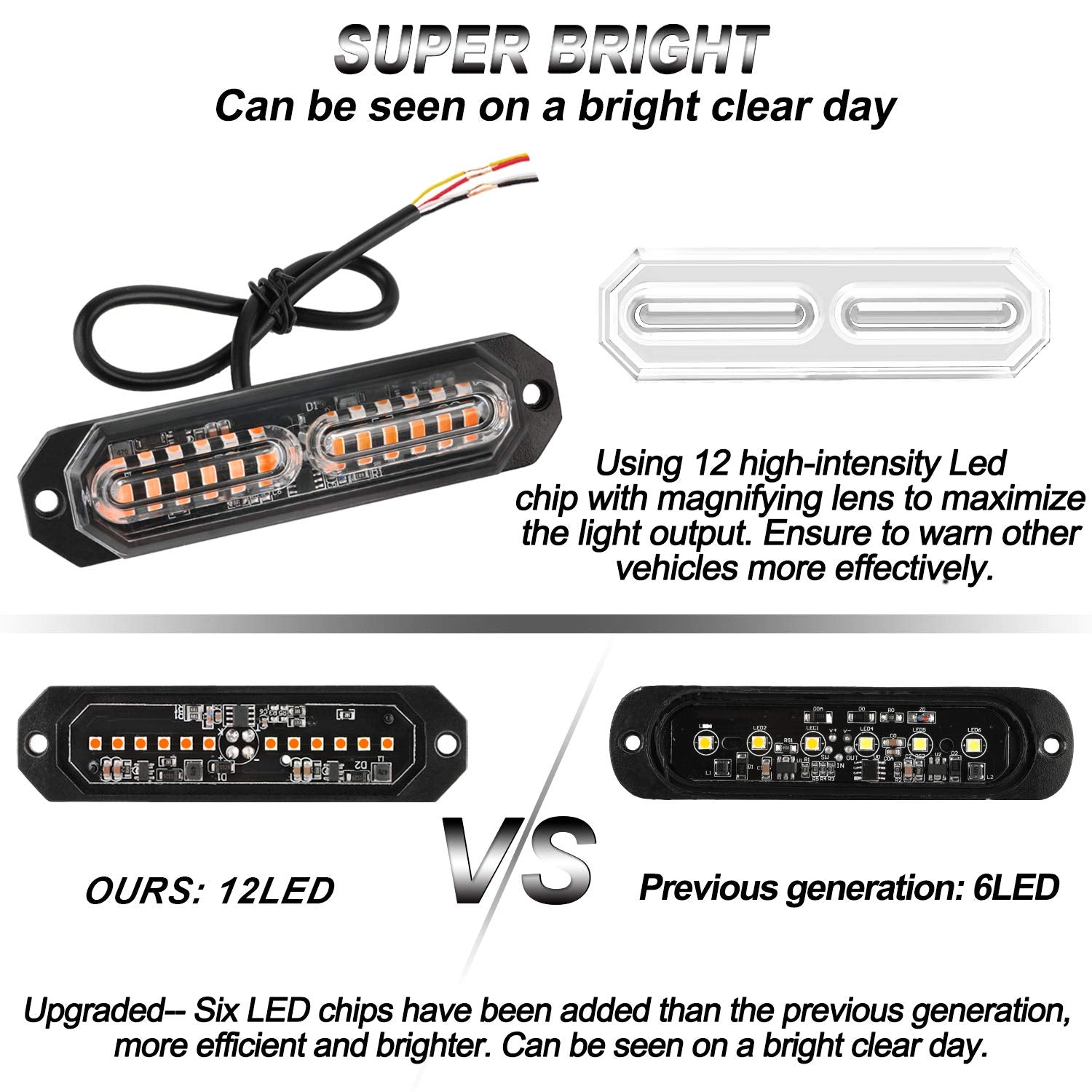 Aspl 8Pcs Sync Feature Ultra Slim 12-Led Surface Mount Flashing Strobe Lights For Truck Car Vehicle Led Mini Grille Light Head E