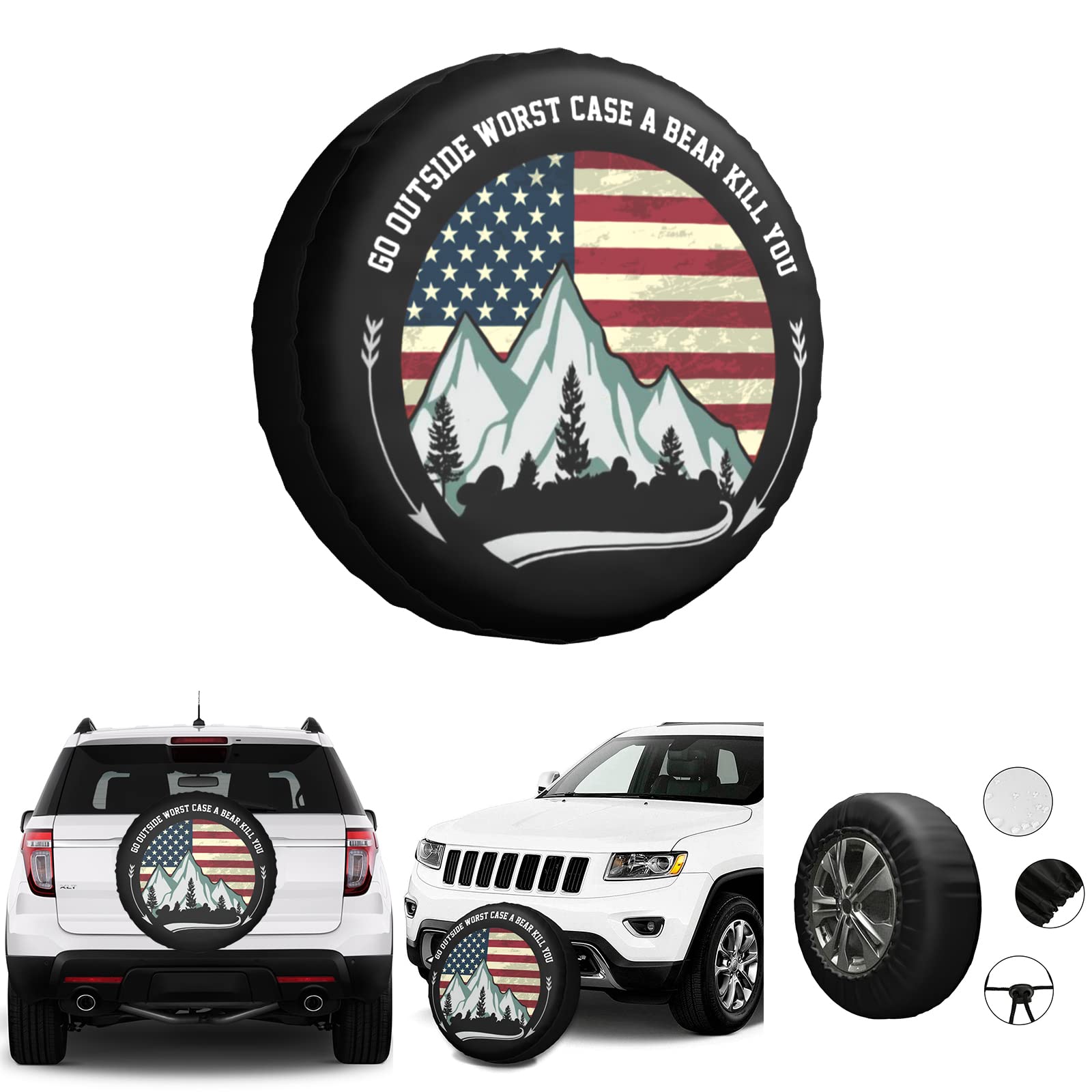 Tire Cover American Flag Tire Covers Camping Waterproof Wheel Protectors For Camper Travel Trailer, Rv, Suv 15Inch (Go Outside W