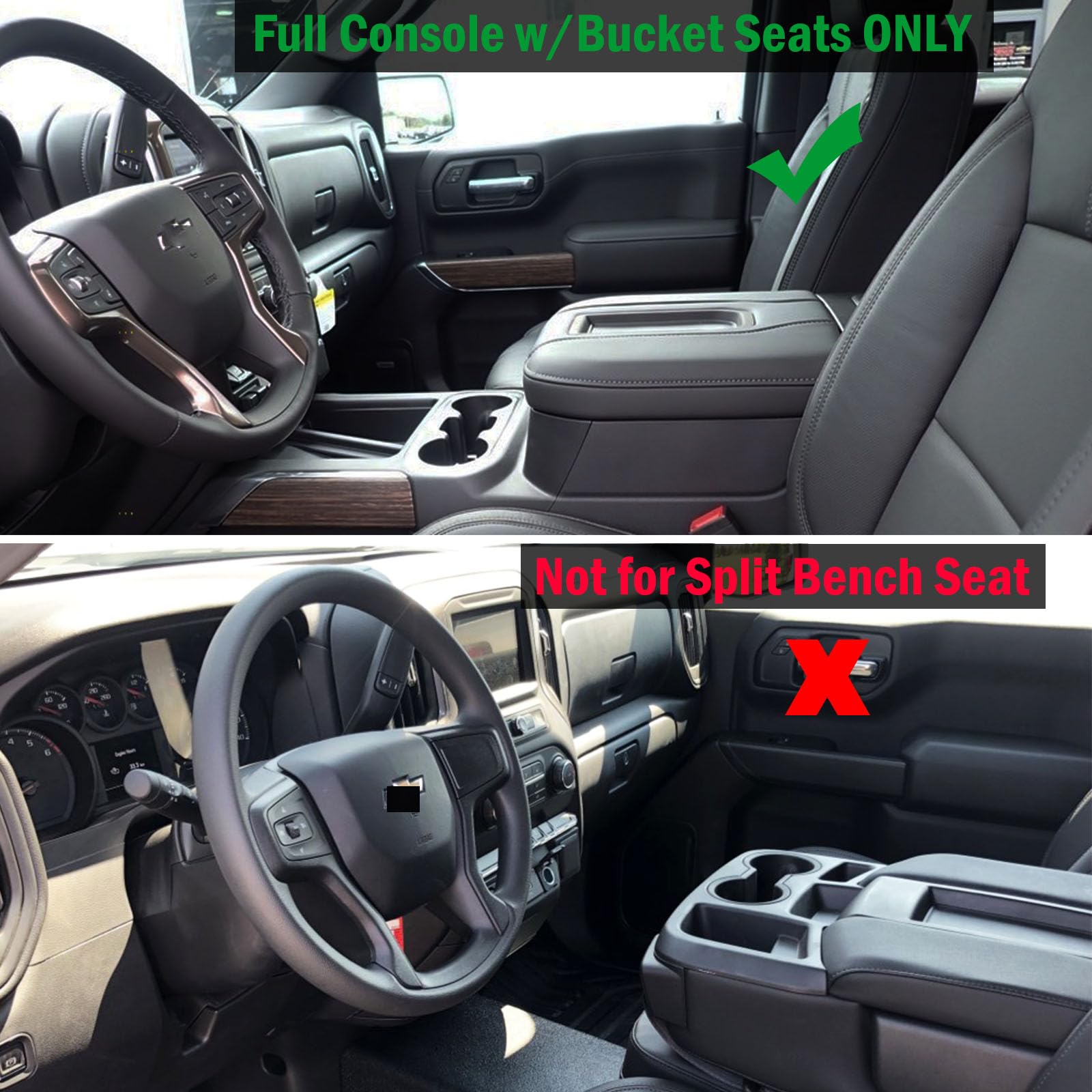 Zxiaochun Center Console Armrest Box Organizer Tray For 2019-2022 Chevy Silverado/Gmc Sierra 1500 And 2020-2023 Silverado/Sierra 2500/3500 Hd Accessories (Full Console W/Bucket Seats Only) Black Trim