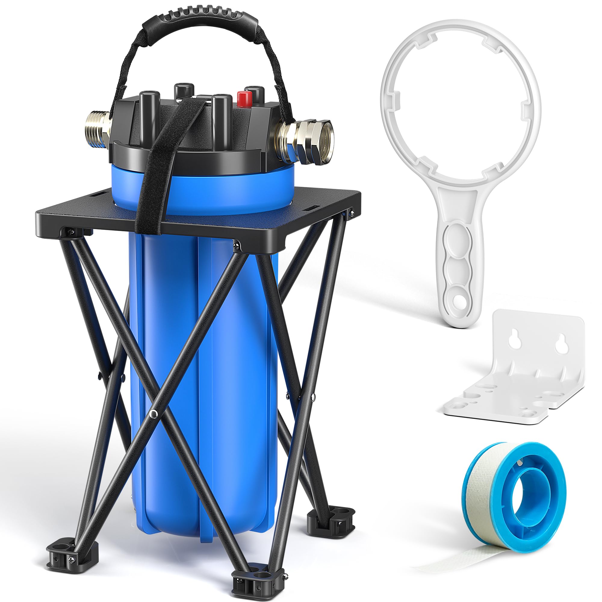 4-Layer RV Water Filter with Stand and 7,000 Gallons Capacity, 3/4'' GHT Metal Threads Inline Water Filter, Removes Sediments, C